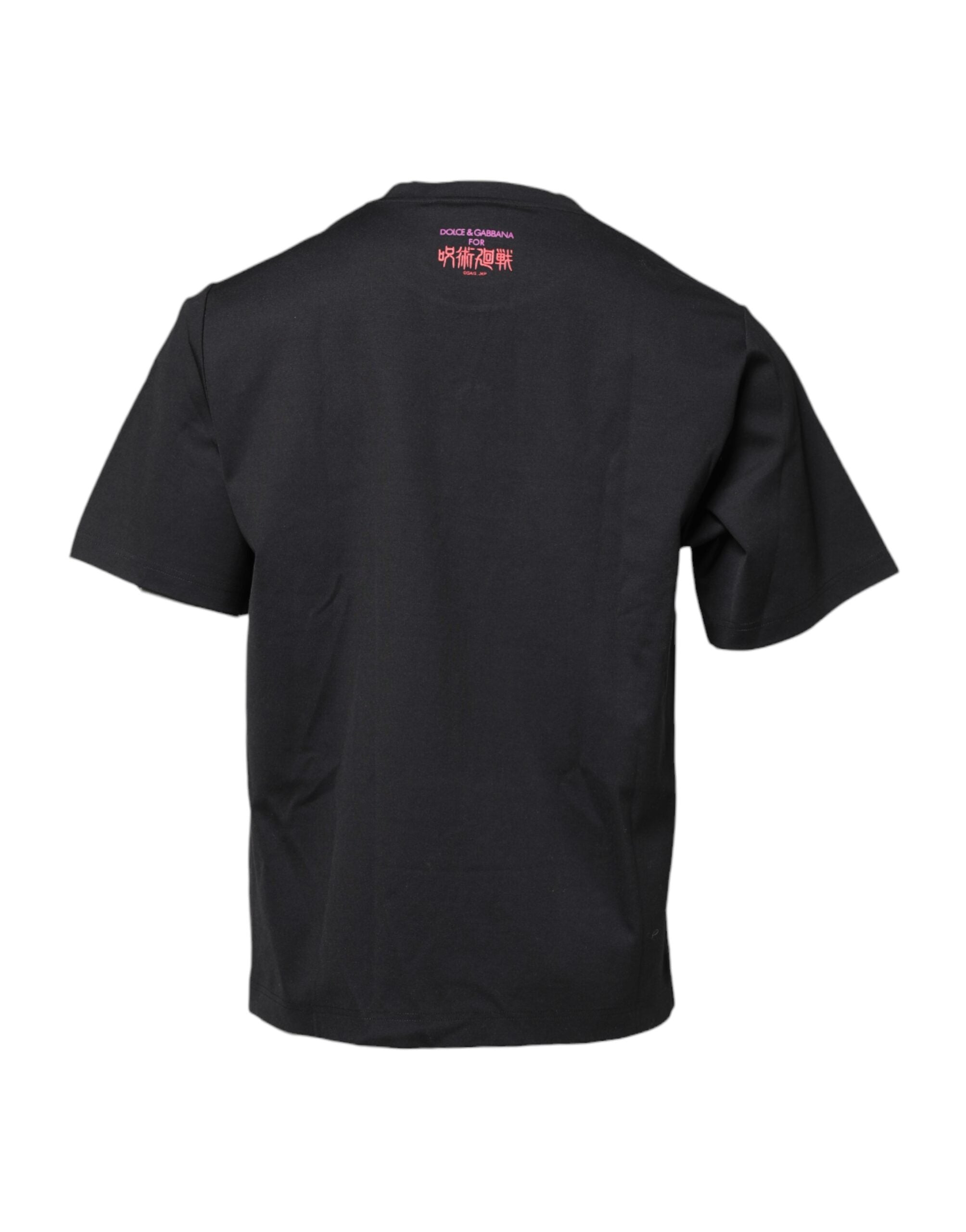 Dolce & Gabbana black T-shirt with round neck and graphic print in cotton-4