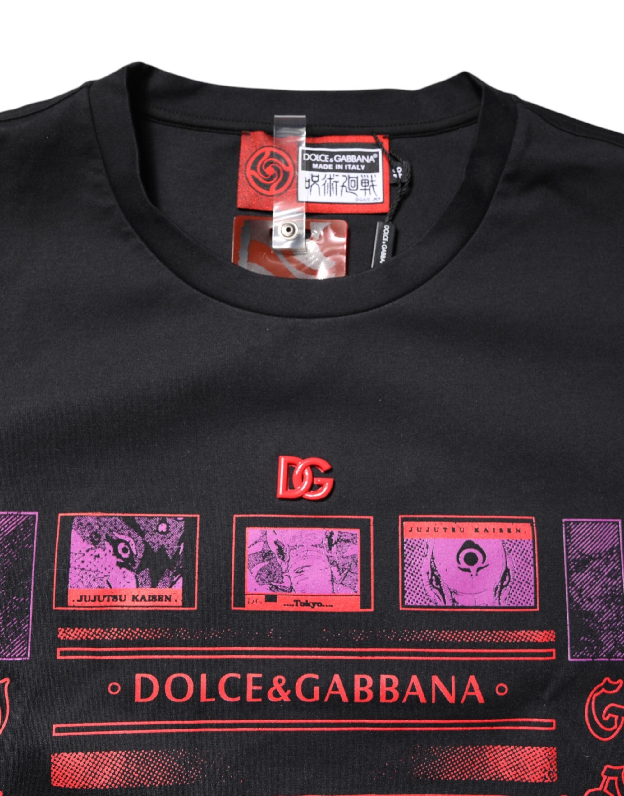 Dolce & Gabbana black T-shirt with round neck and graphic print in cotton-5