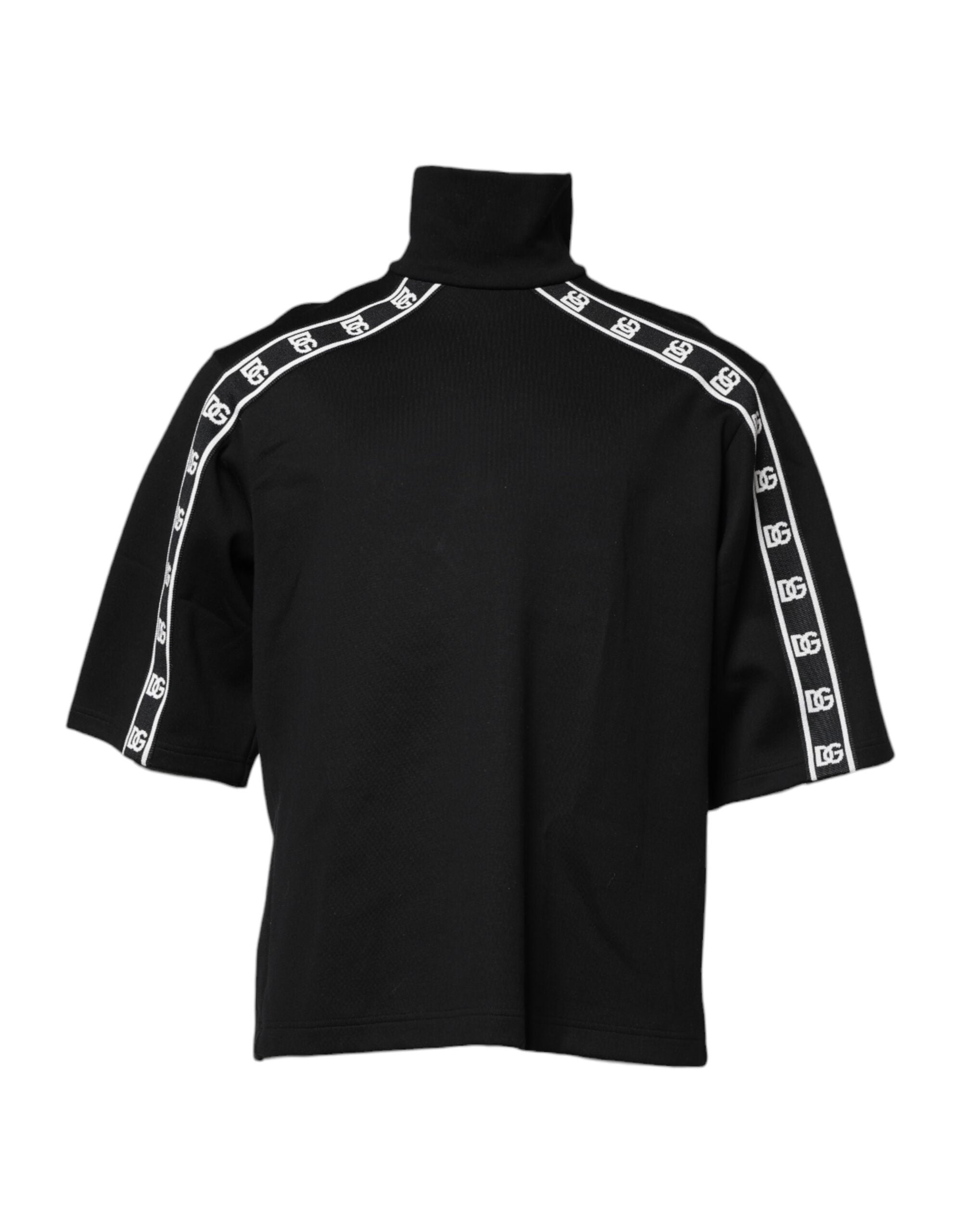 Dolce & Gabbana Black roll-neck T-shirt with DG print in cotton