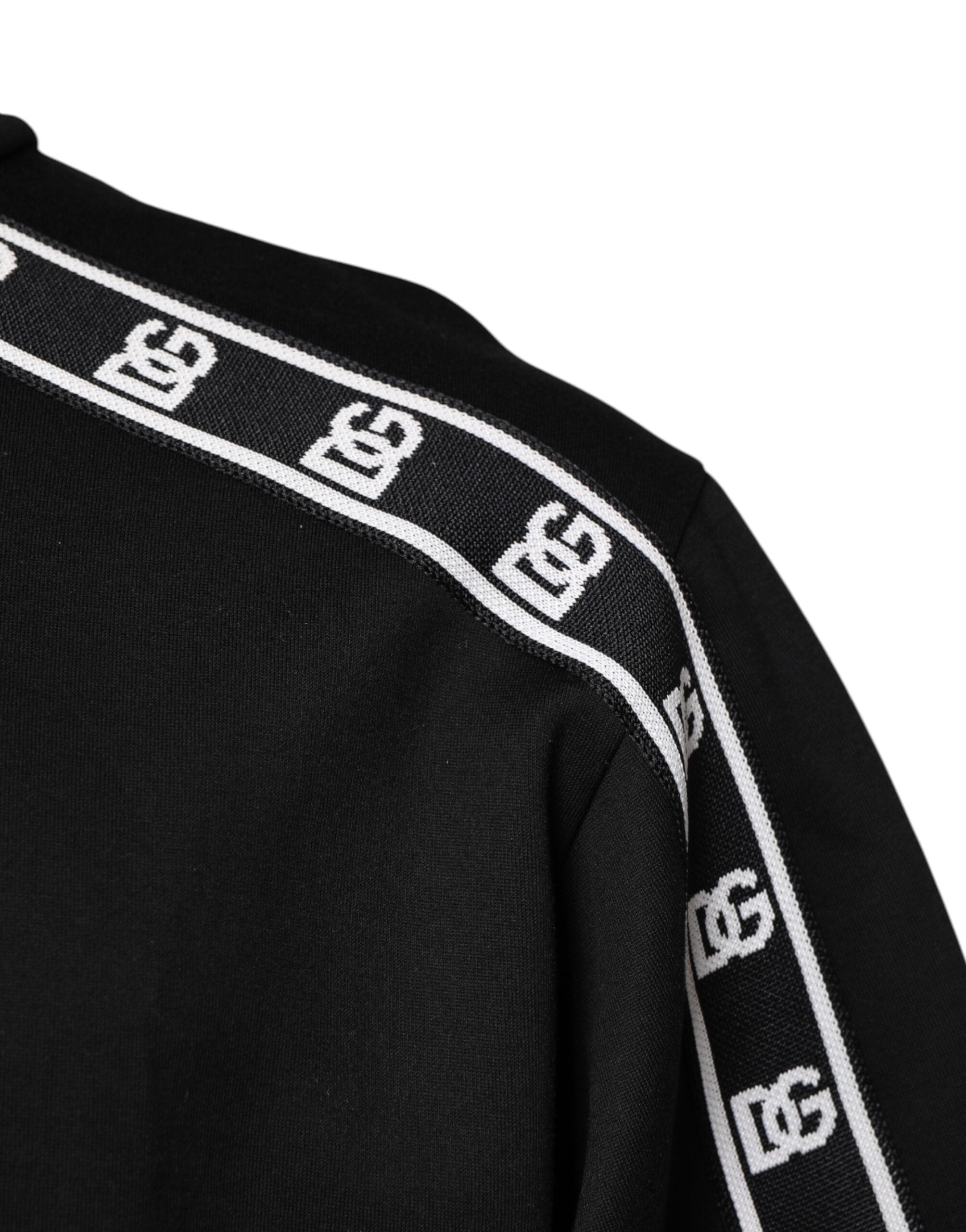 Dolce & Gabbana Schwarzes Rollkragen-T-Shirt mit DG-Druck aus Baumwolle-3