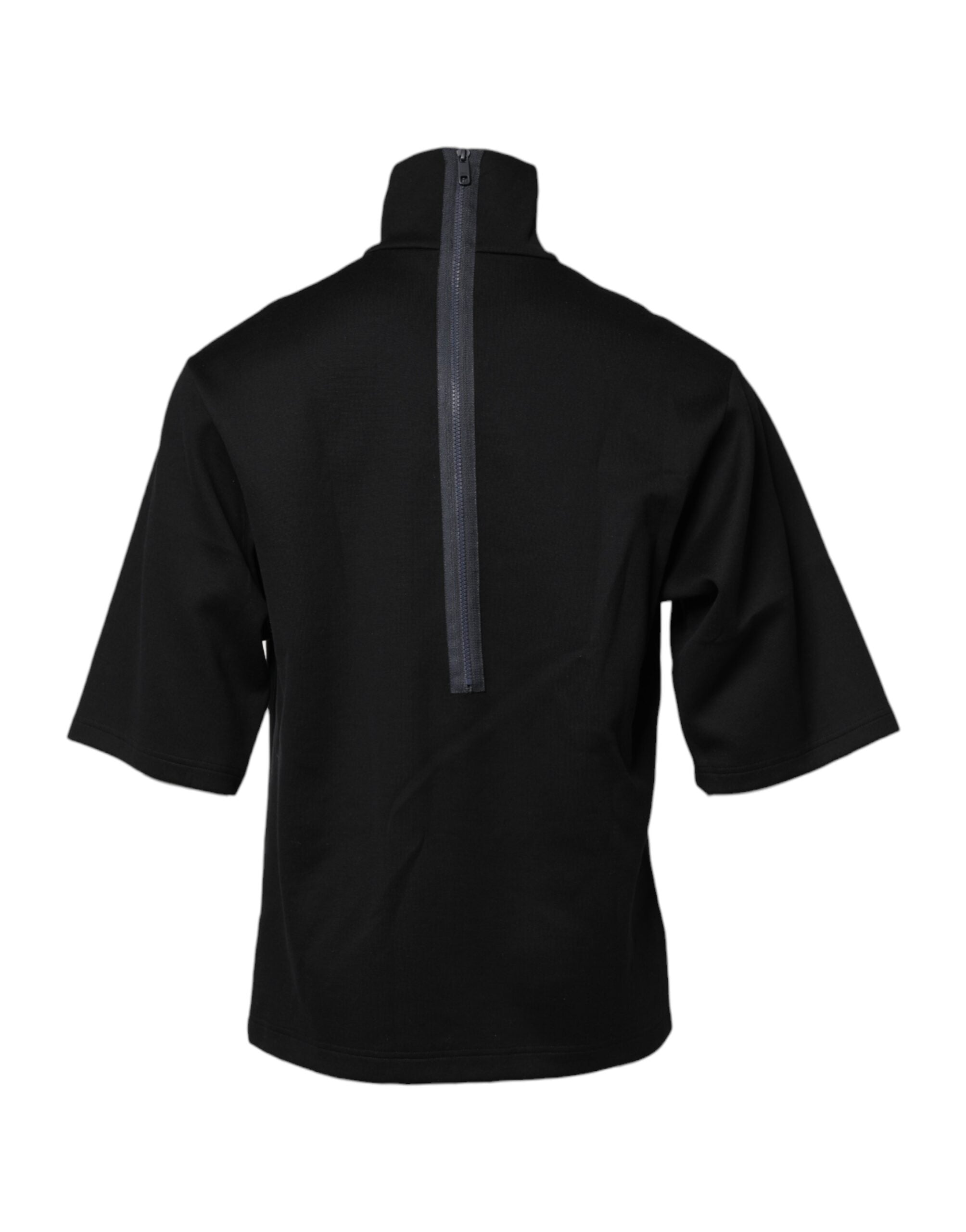 Dolce & Gabbana Schwarzes Rollkragen-T-Shirt mit DG-Druck aus Baumwolle-4