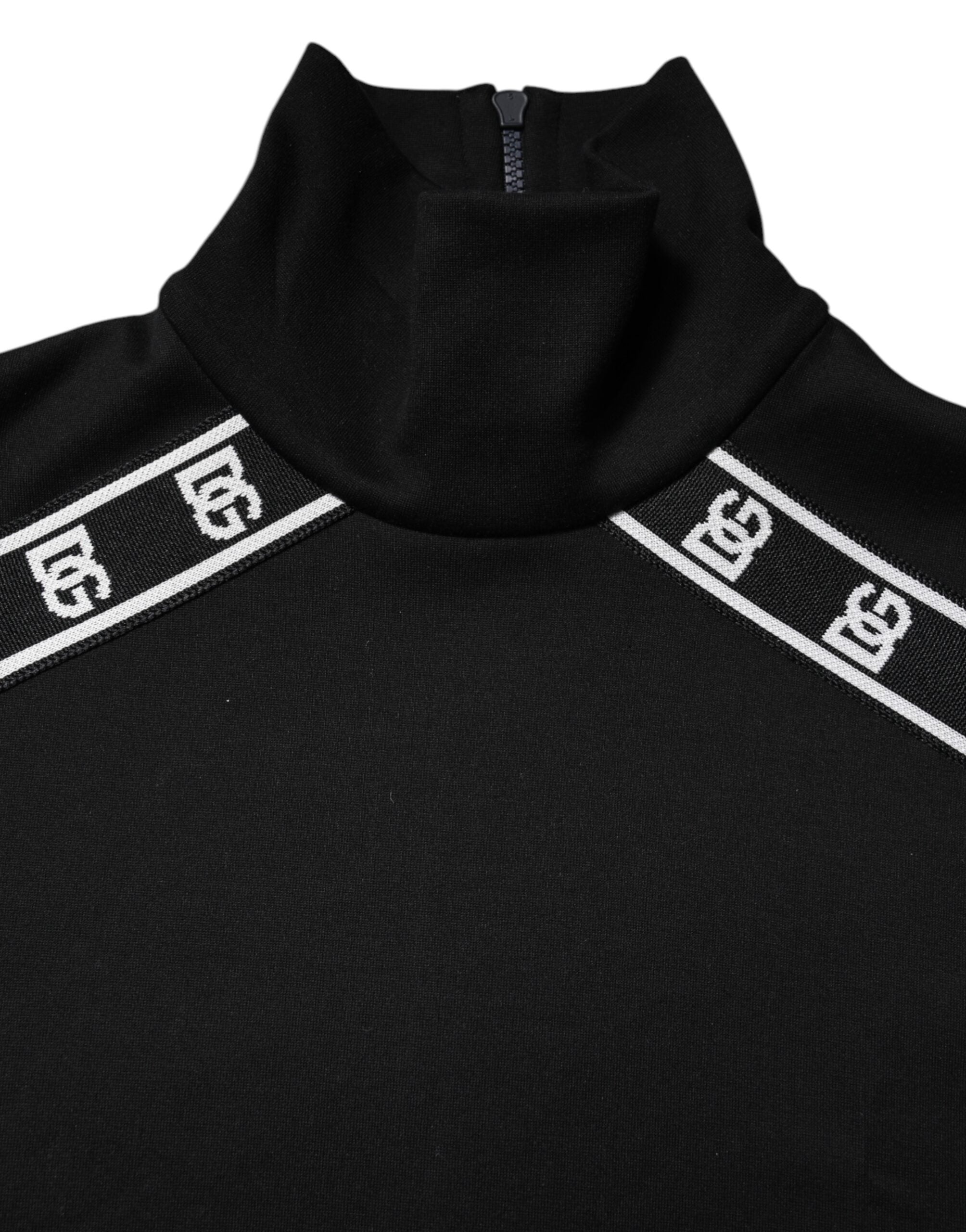 Dolce & Gabbana Schwarzes Rollkragen-T-Shirt mit DG-Druck aus Baumwolle-5