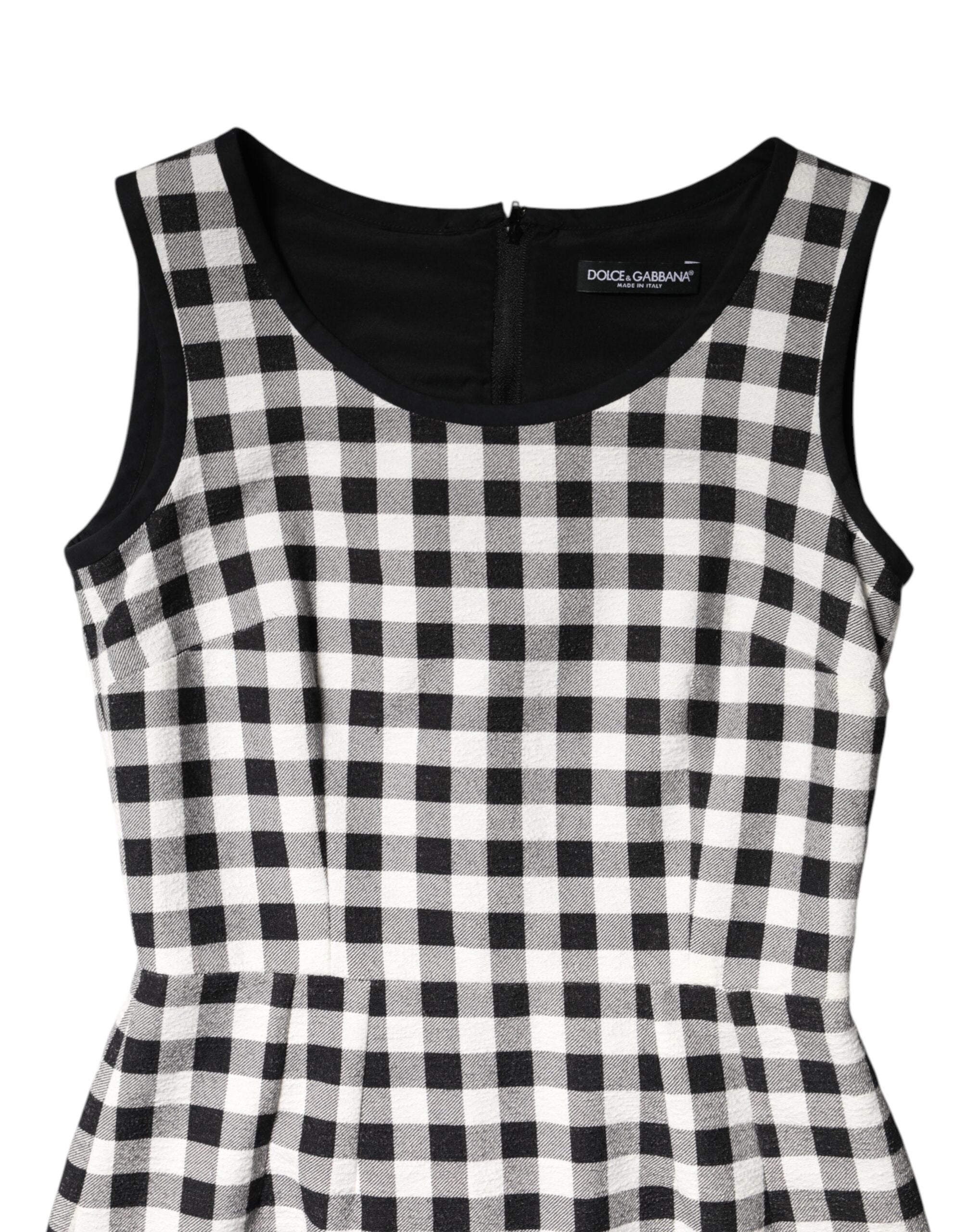 Dolce & Gabbana White Black Check Sleeveless Sheath Dress-7