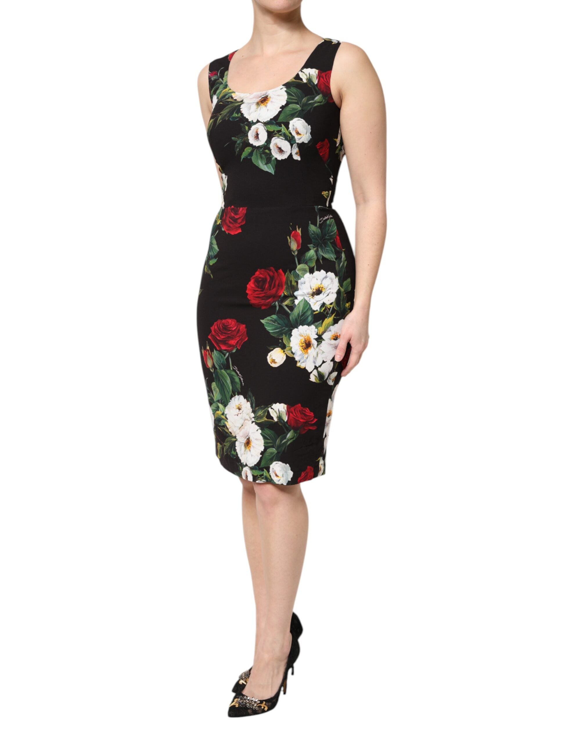 Vestido tubo negro sin mangas con estampado floral de Dolce & Gabbana-3