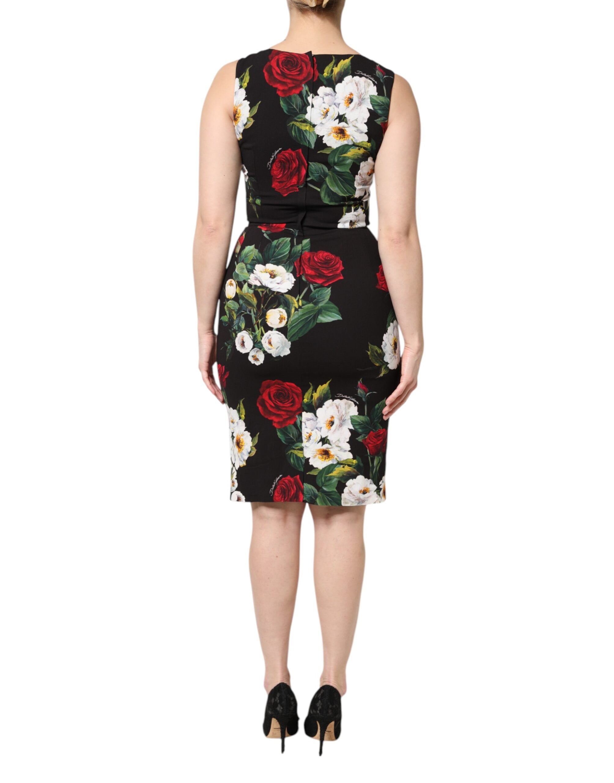 Vestido tubo negro sin mangas con estampado floral de Dolce & Gabbana-4
