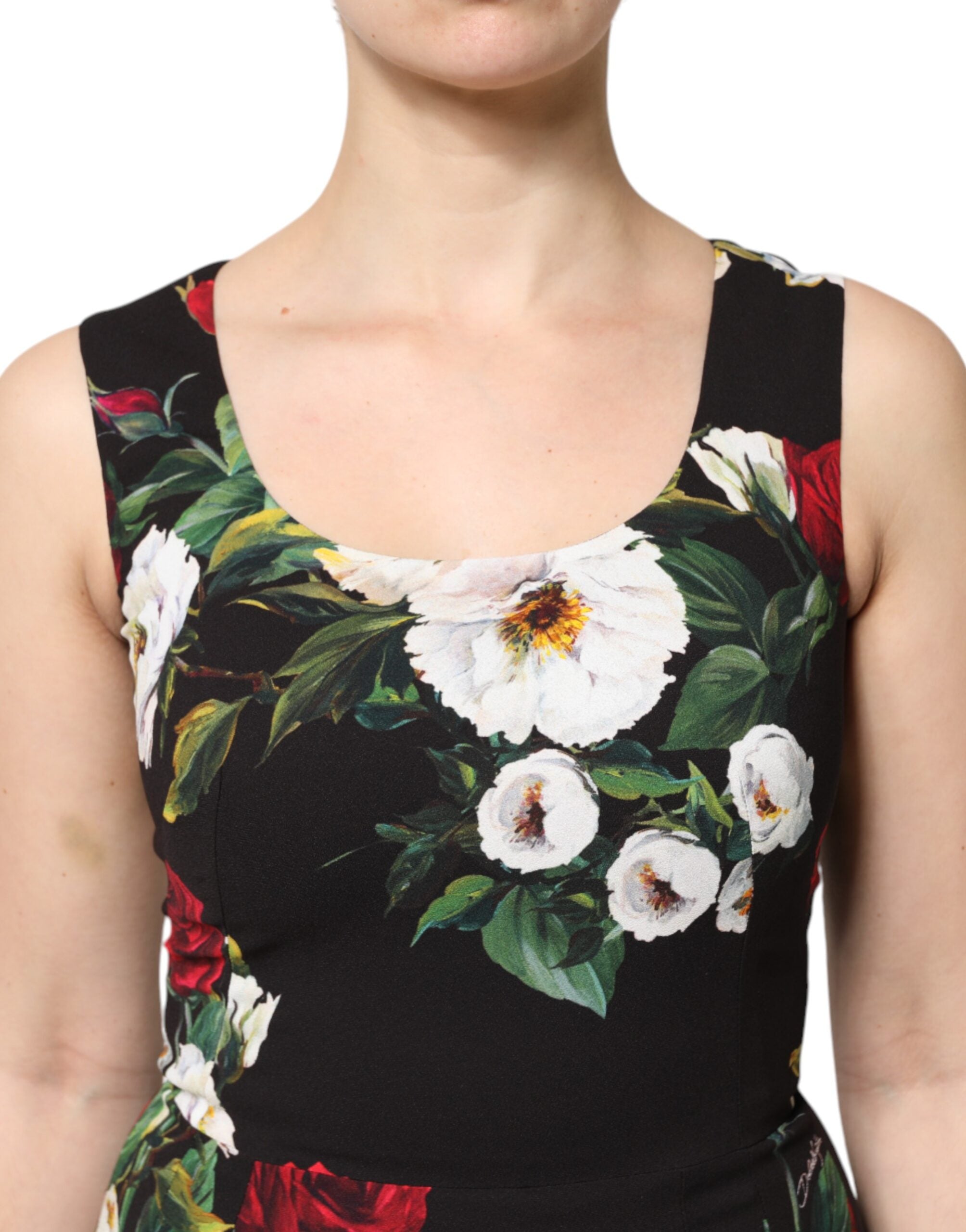 Vestido tubo negro sin mangas con estampado floral de Dolce & Gabbana-5