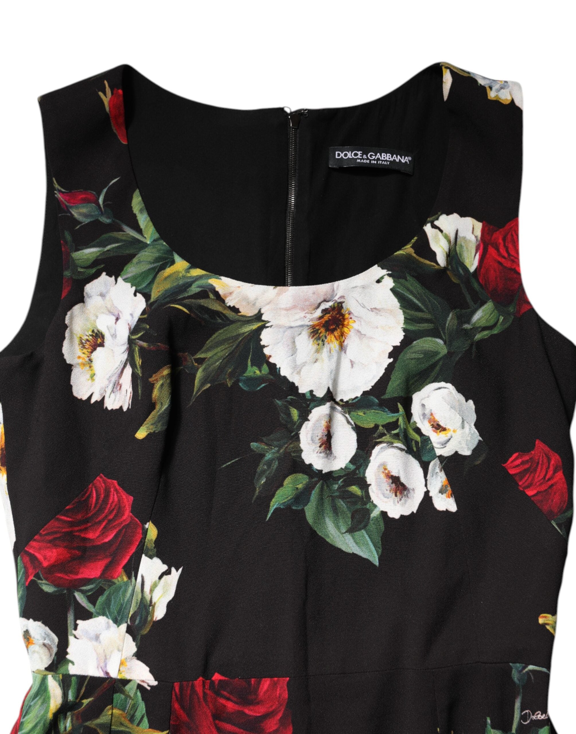 Vestido tubo negro sin mangas con estampado floral de Dolce & Gabbana-7