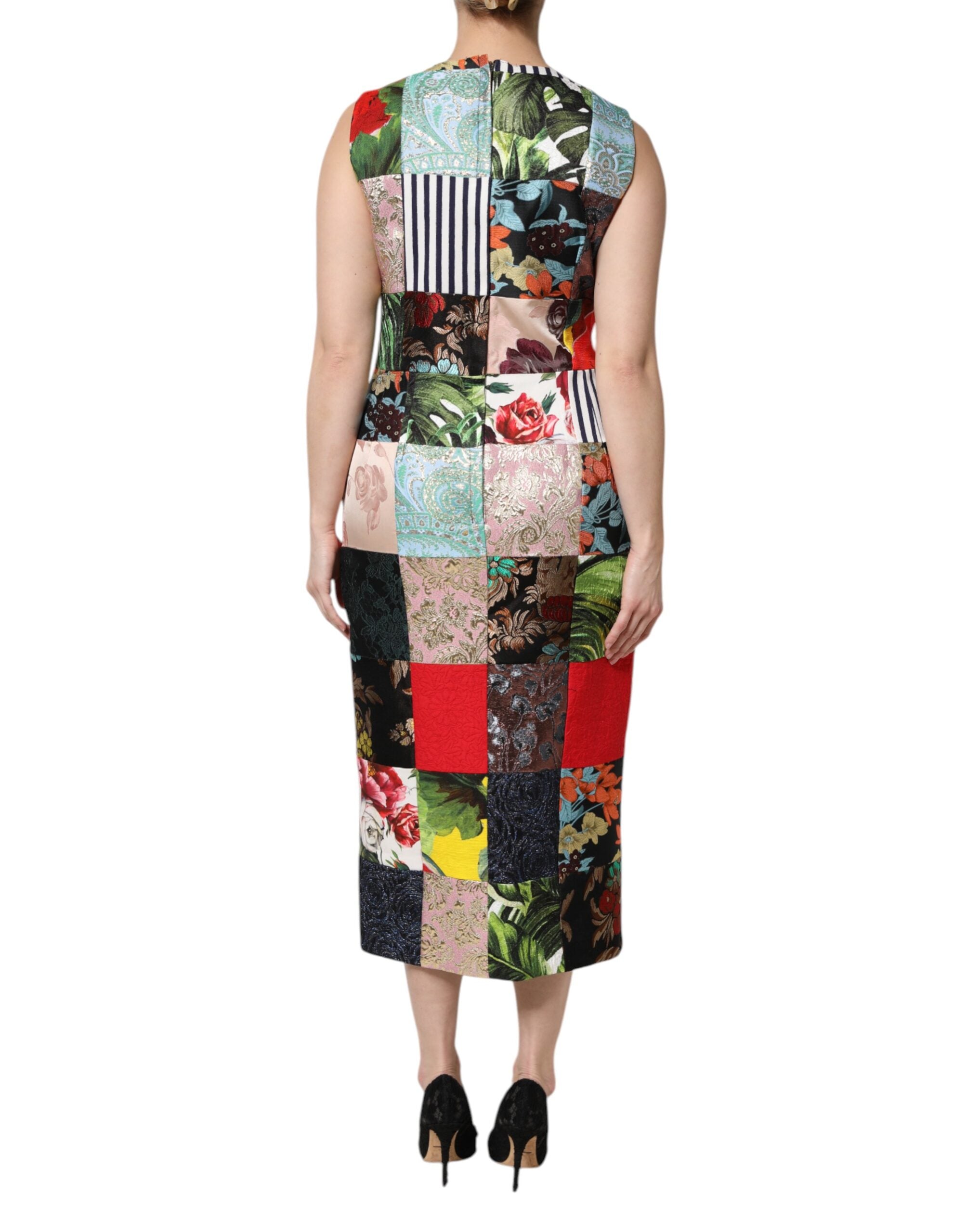 Dolce & Gabbana Multicolor Patchwork Ärmelloses Etuikleid-4