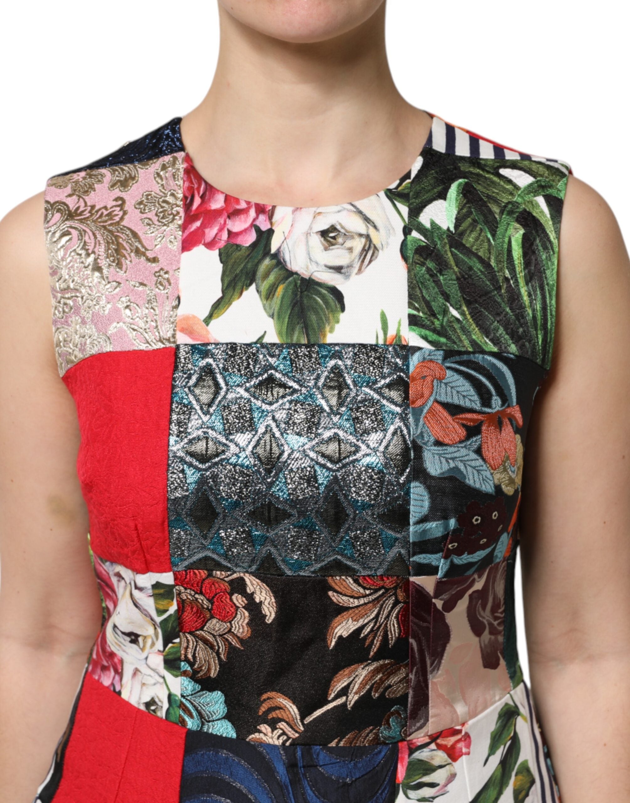 Dolce & Gabbana Multicolor Patchwork Ärmelloses Etuikleid-5