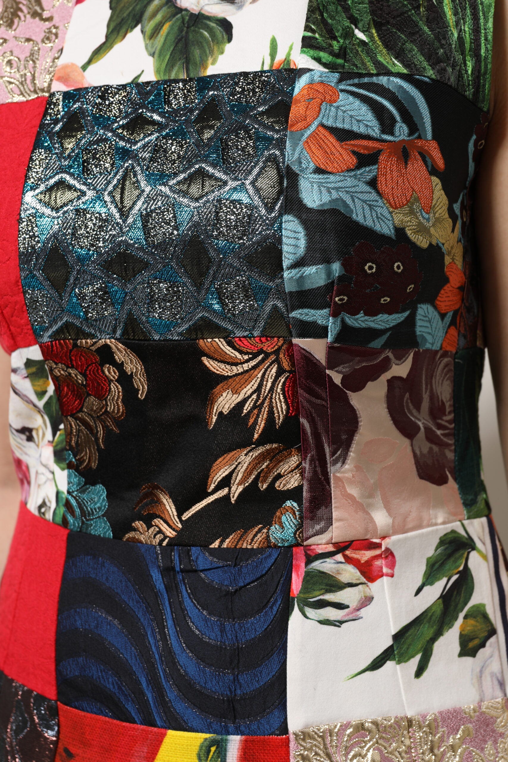 Dolce & Gabbana Multicolor Patchwork Ärmelloses Etuikleid-6