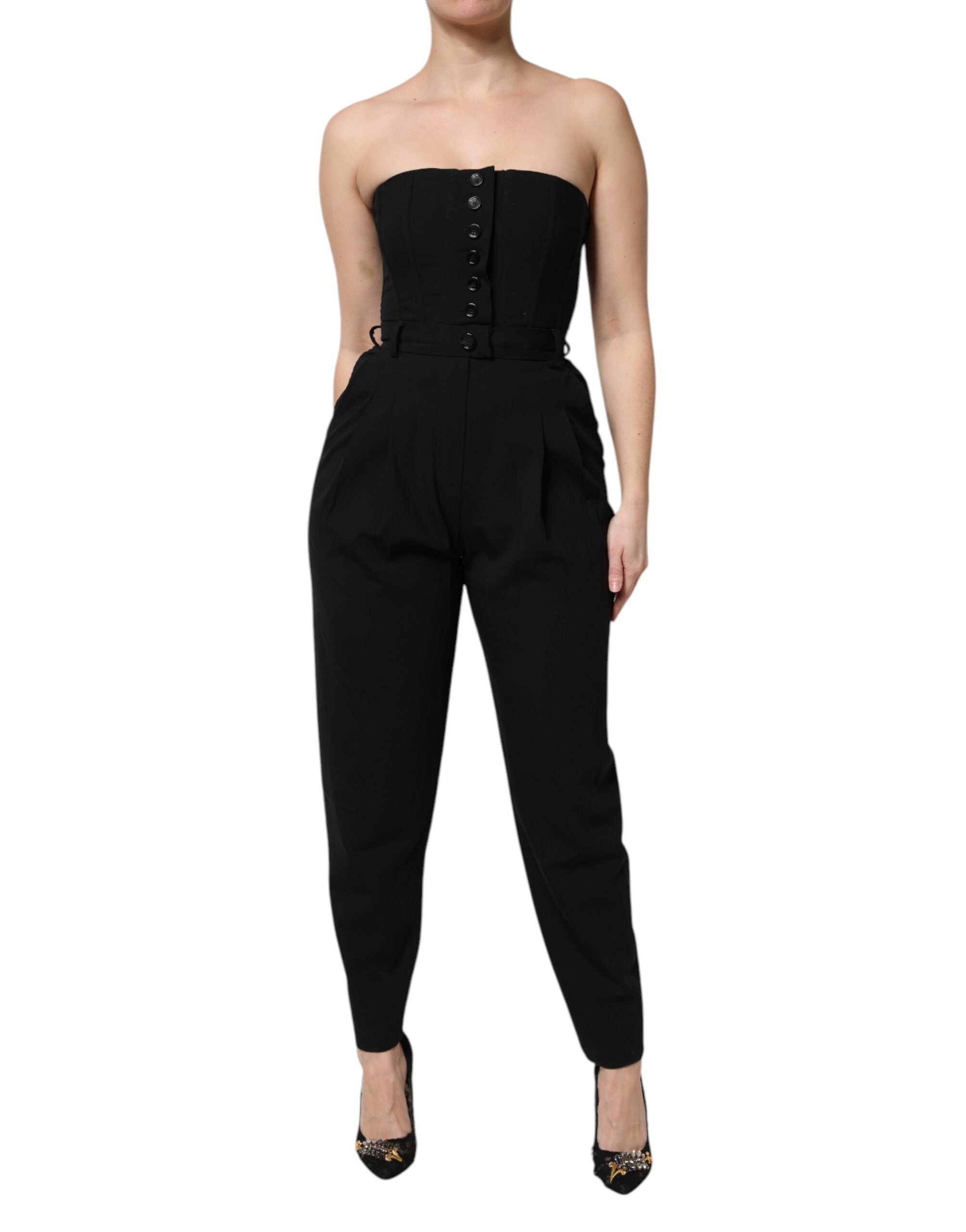 Dolce & Gabbana Black Strapless Wool Jumpsuit Dress-2