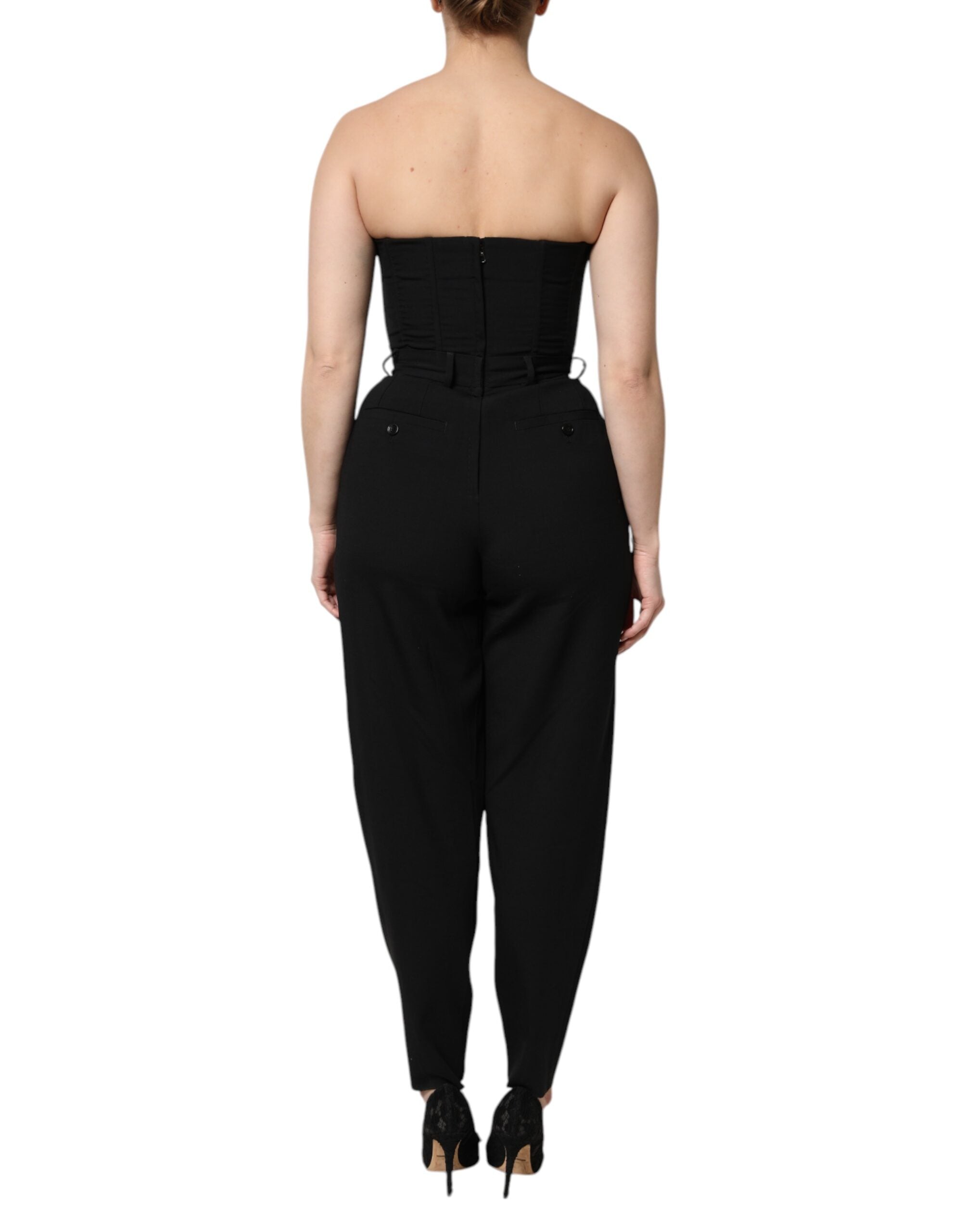 Dolce & Gabbana Black Strapless Wool Jumpsuit Dress-4