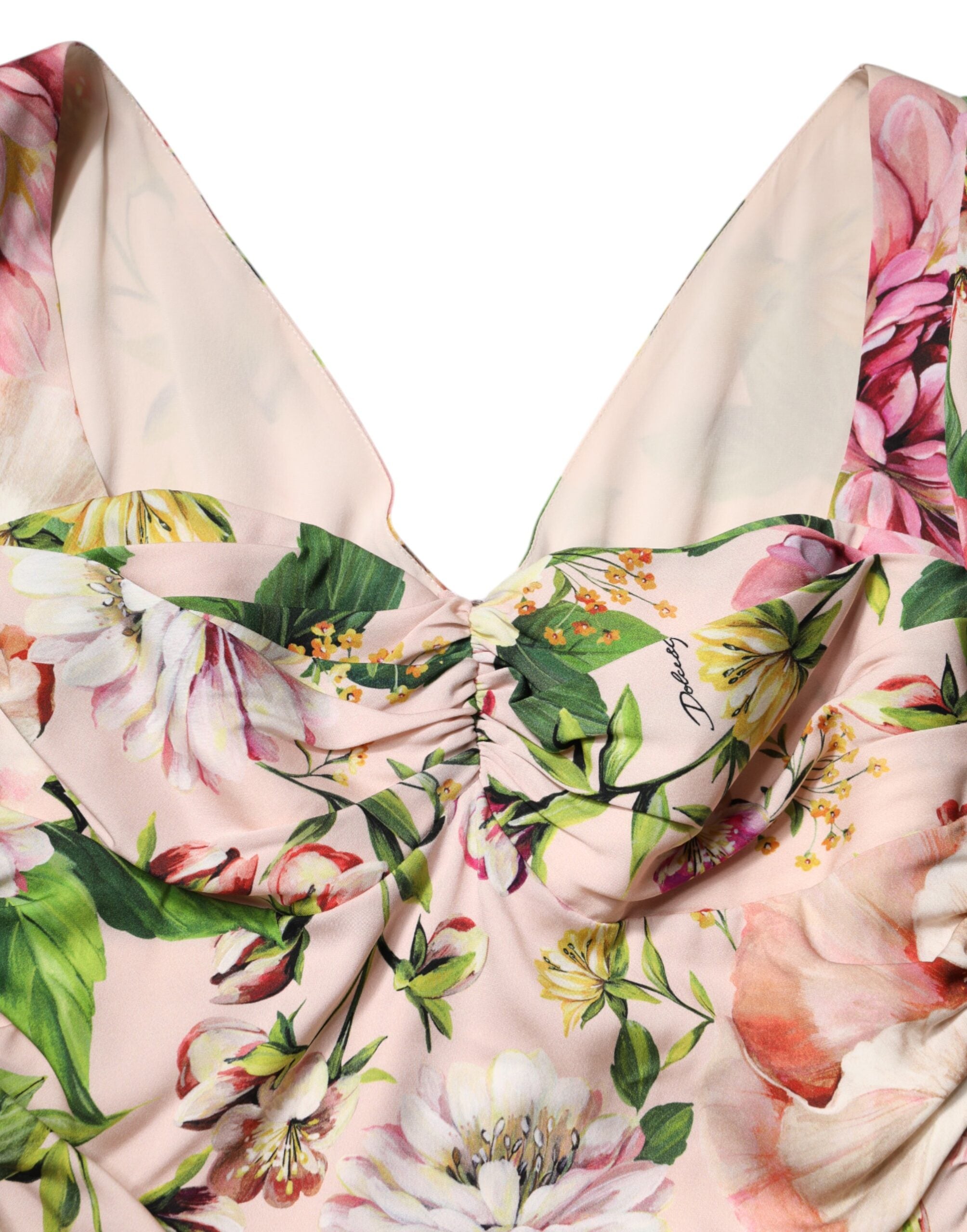 Dolce & Gabbana pink floral silk midi dress with flared skirt-7