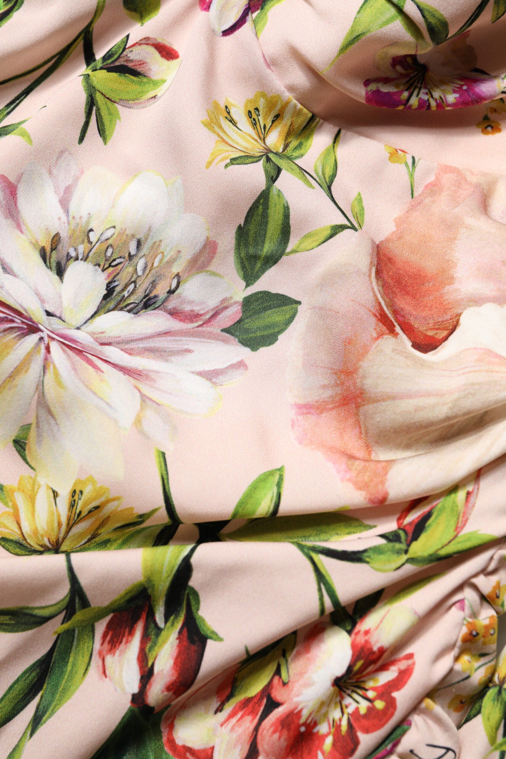 Dolce & Gabbana pink floral silk midi dress with flared skirt-8