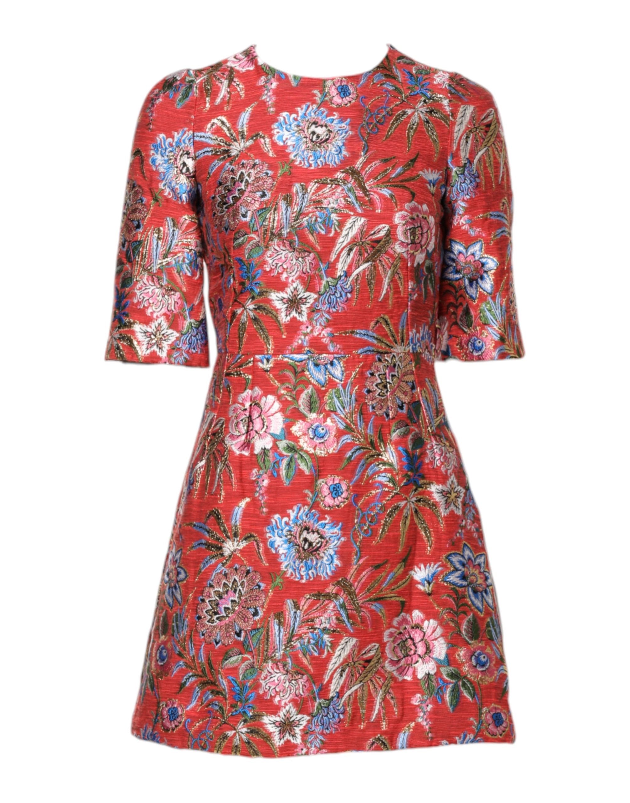 Dolce & Gabbana Red floral jacquard A-line mini dress-2