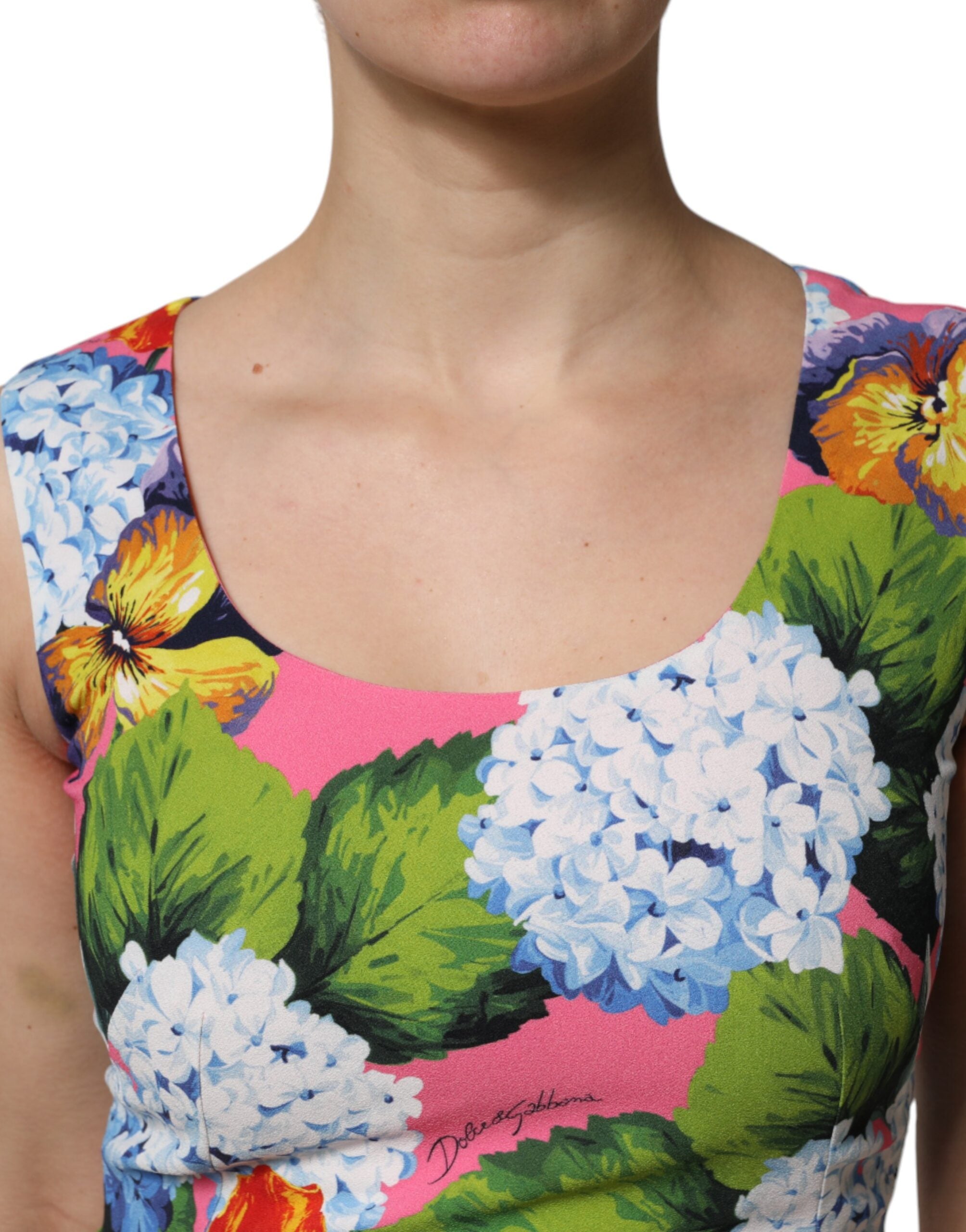 Dolce & Gabbana Multicolor Floral Ärmelloses Etuikleid-5