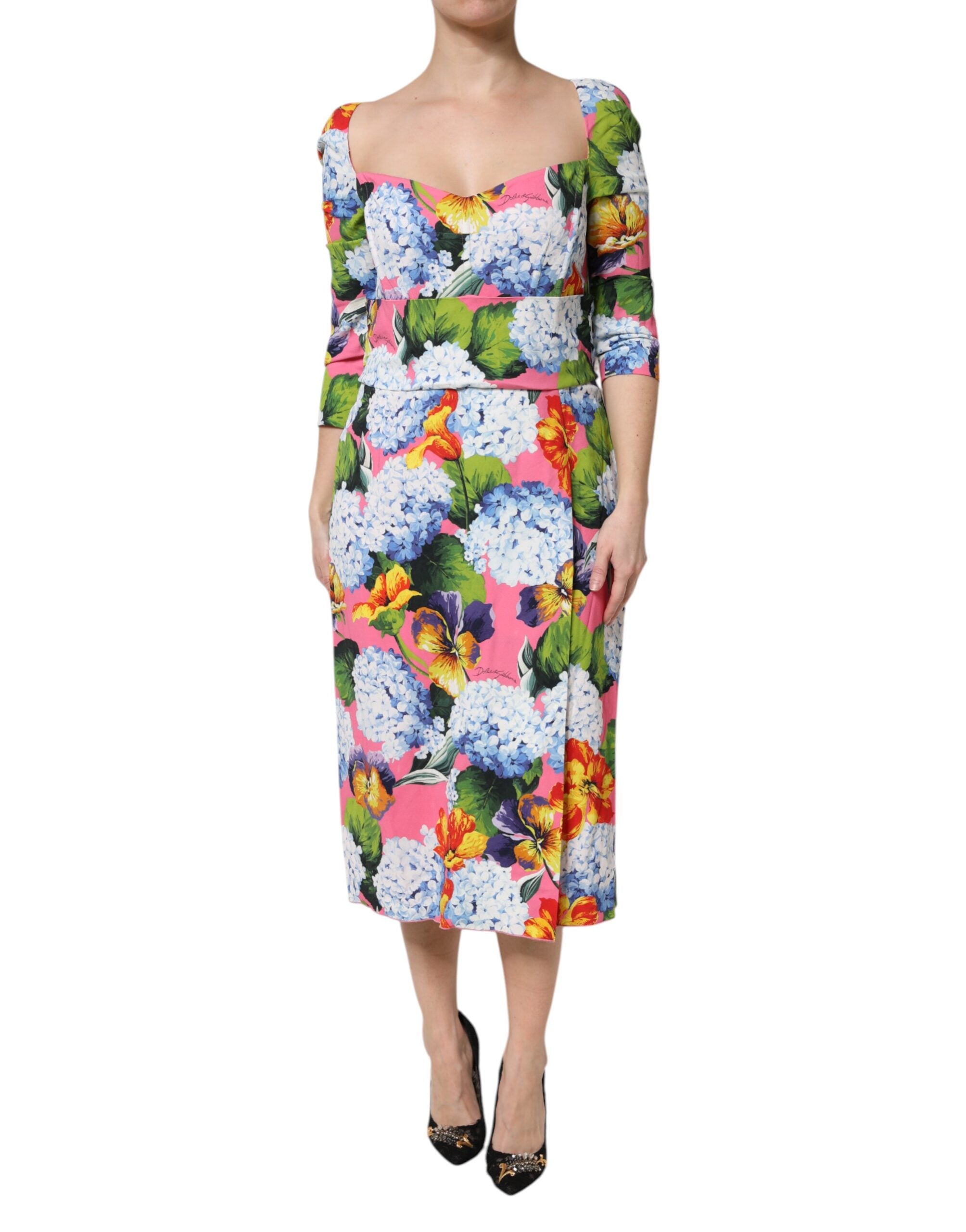 Dolce & Gabbana Multicolor Floral plissiertes Etuikleid Midikleid-1