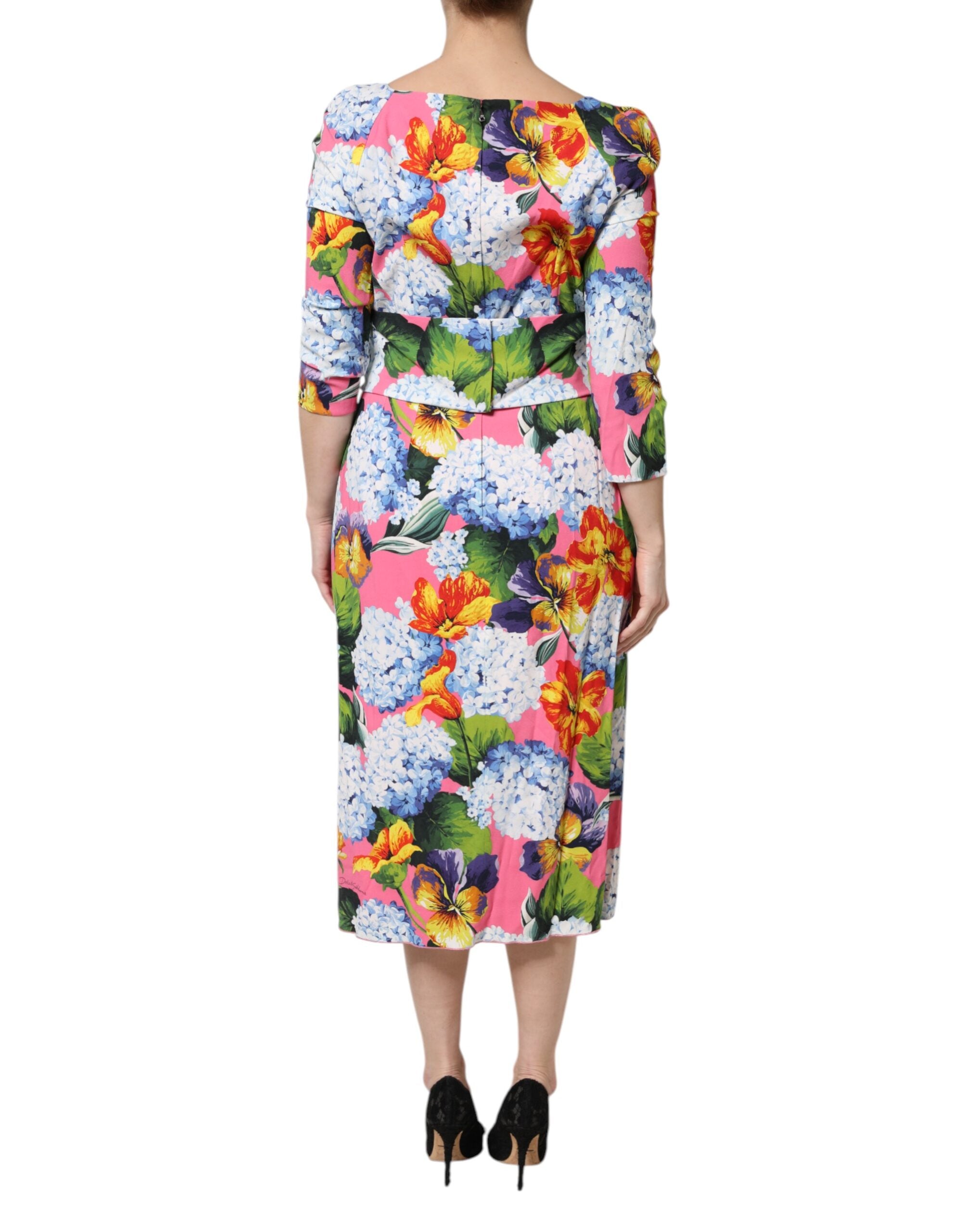 Dolce & Gabbana Multicolor Floral plissiertes Etuikleid Midikleid-4