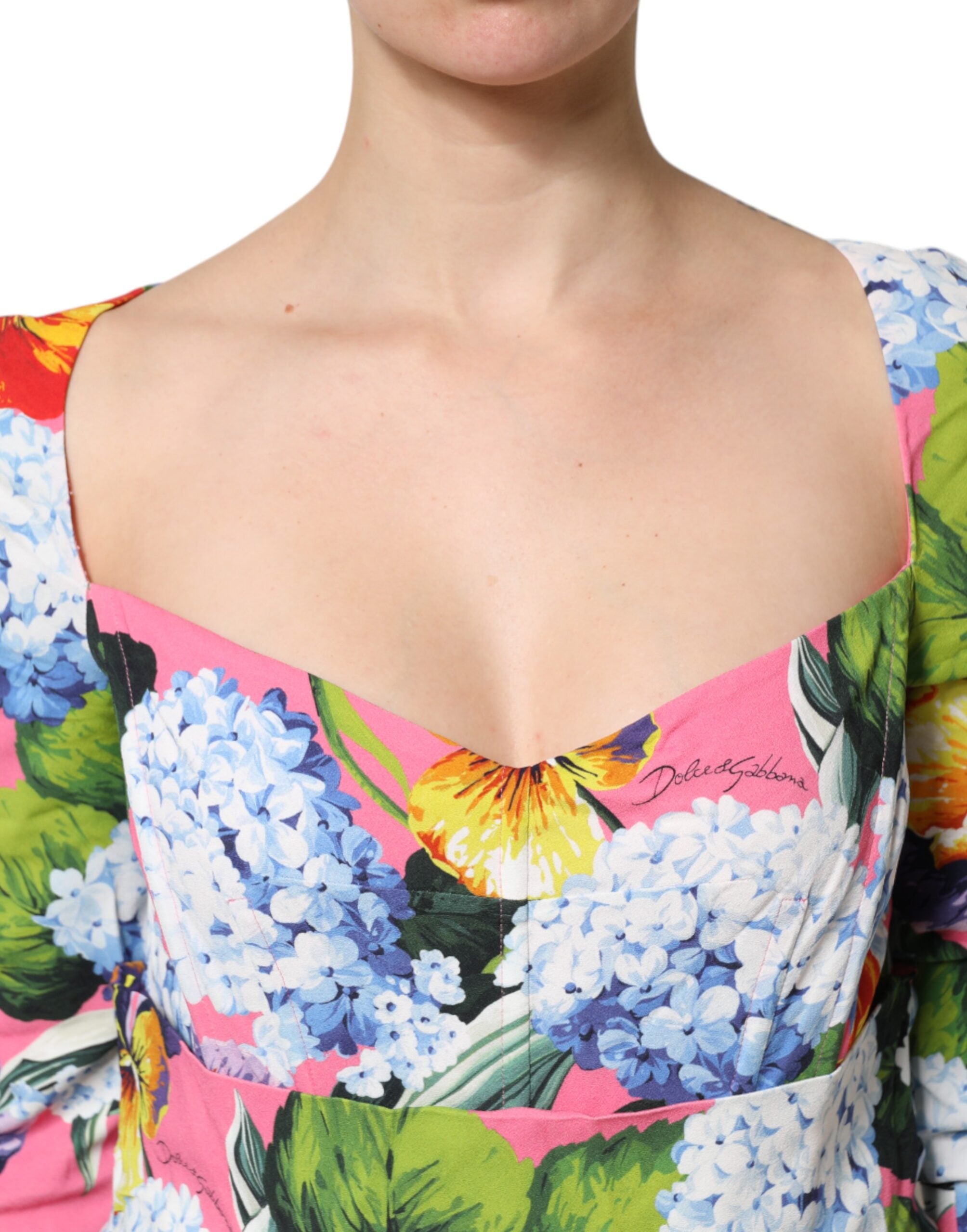 Dolce & Gabbana Multicolor Floral plissiertes Etuikleid Midikleid-5