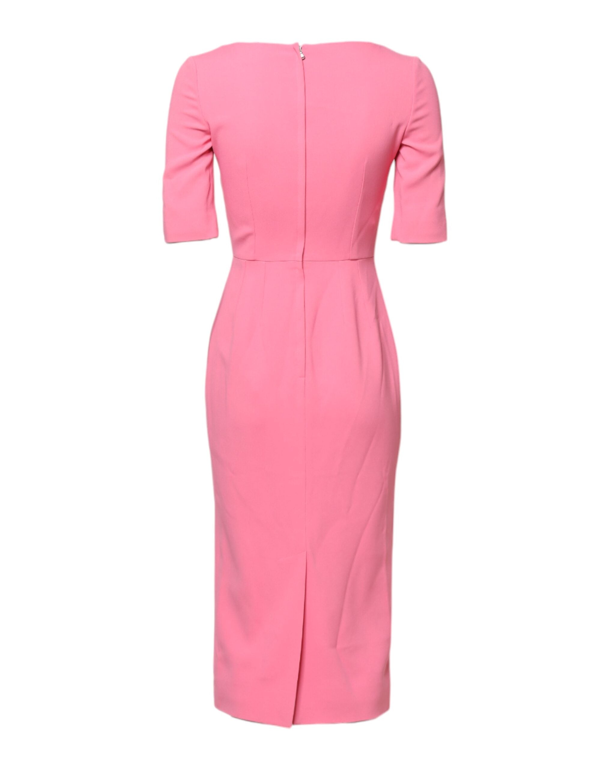 Dolce & Gabbana Pink Viscose Short Sleeve Midi Dress with Sheath-2