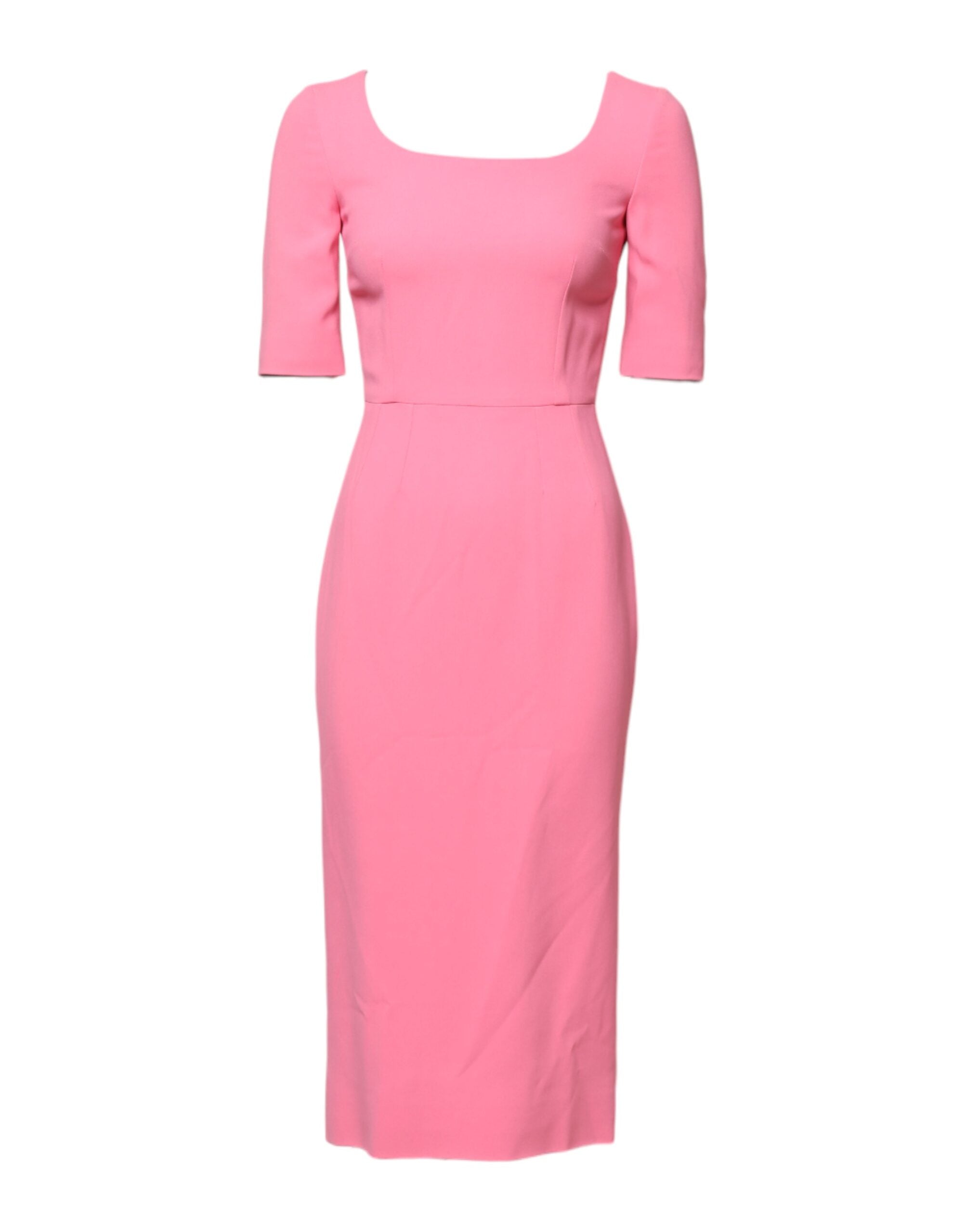 Dolce & Gabbana Pink Viscose Short Sleeve Midi Dress with Sheath-1