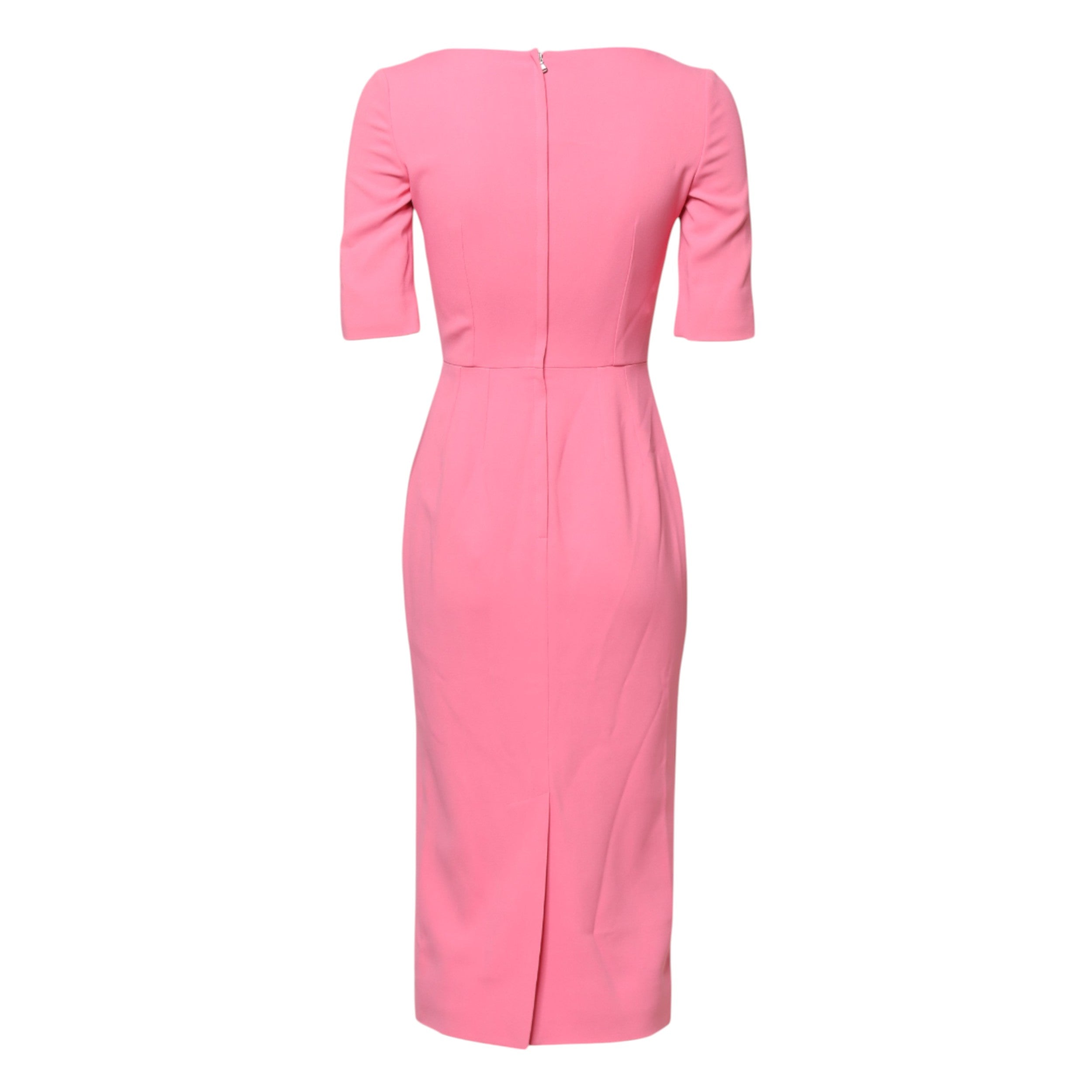 Dolce & Gabbana Pink Viscose Short Sleeve Midi Dress with Sheath-5