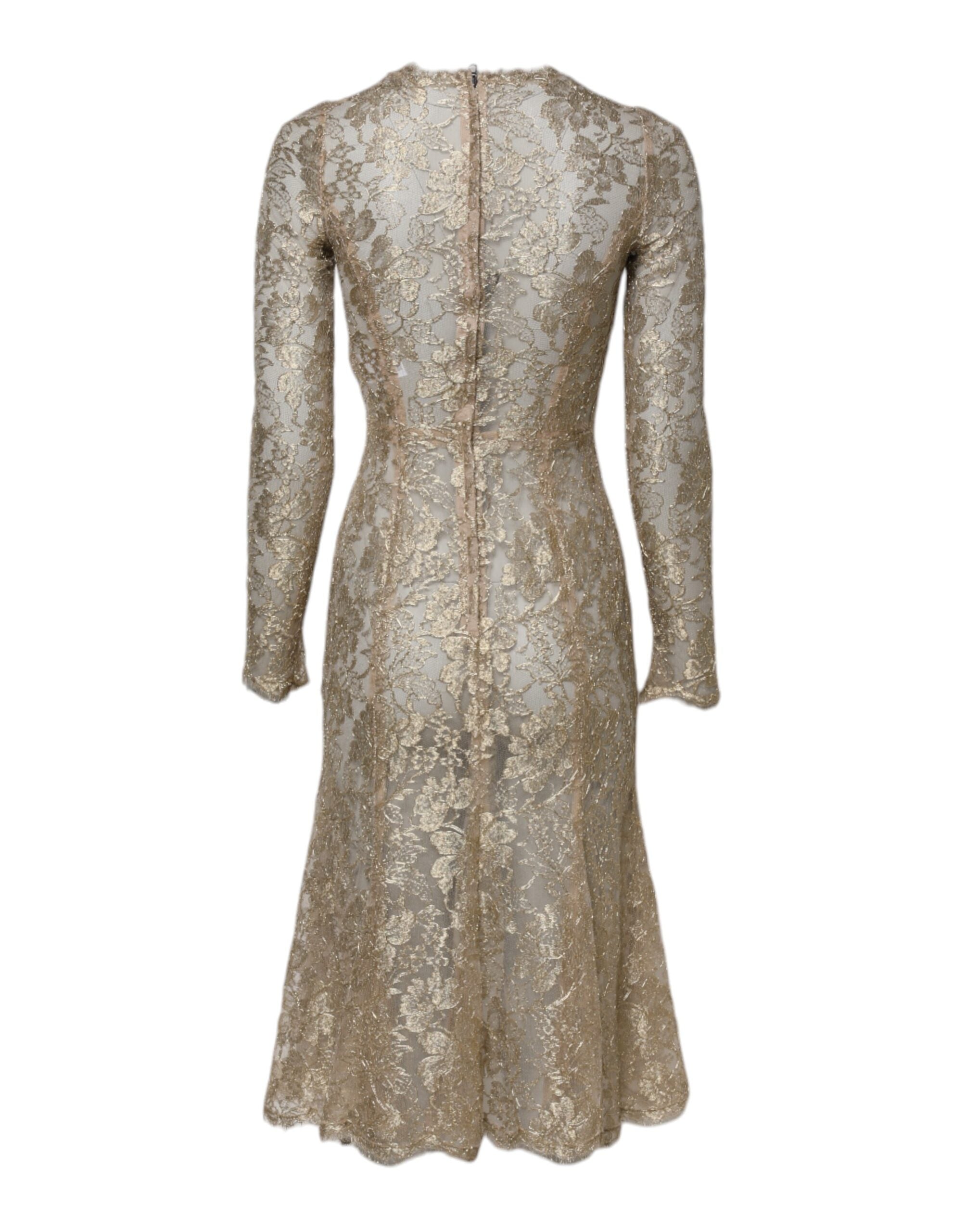 Dolce & Gabbana Gold Floral Spitze Lange Ärmel Fit &amp-3