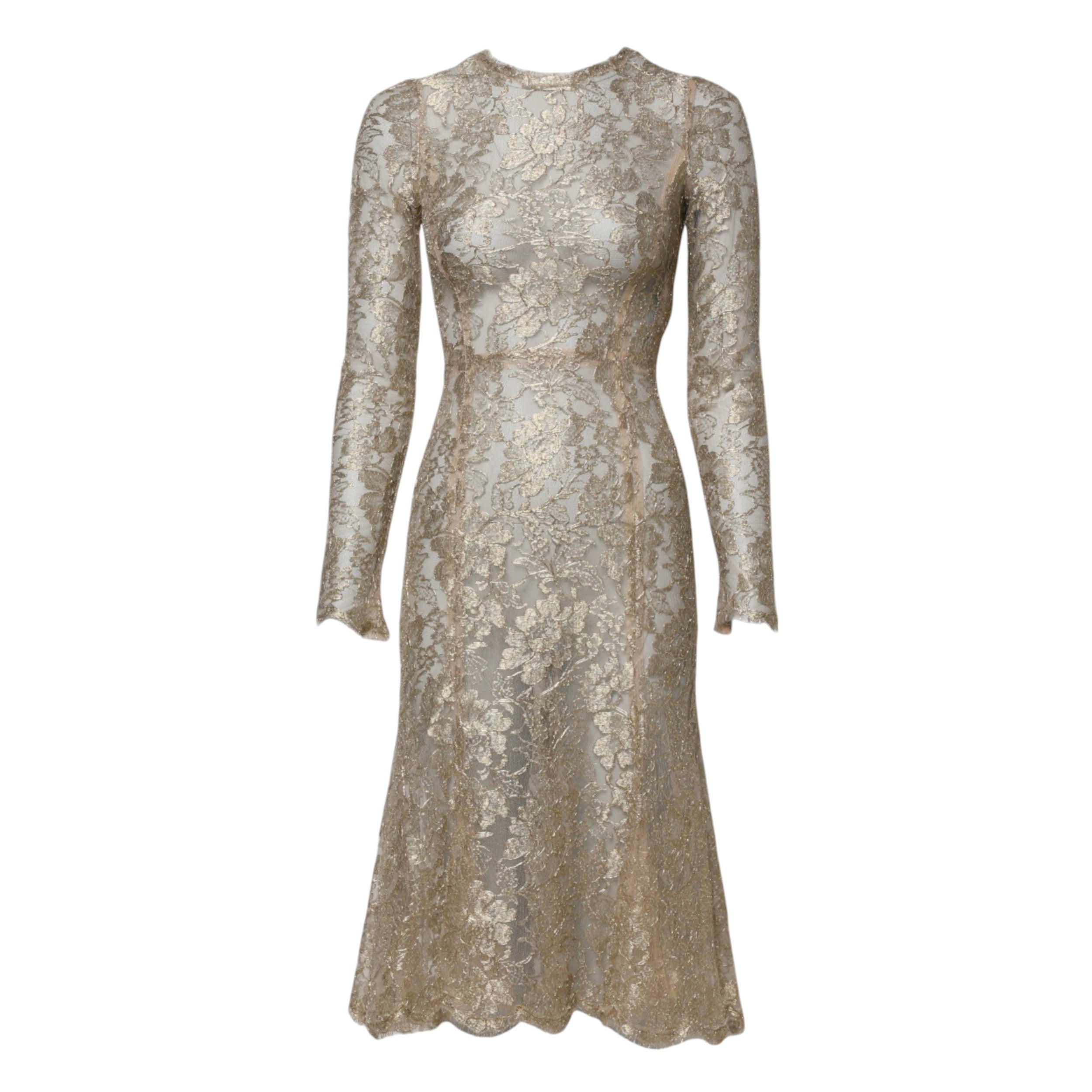 Dolce & Gabbana Gold Floral Spitze Lange Ärmel Fit &amp-5
