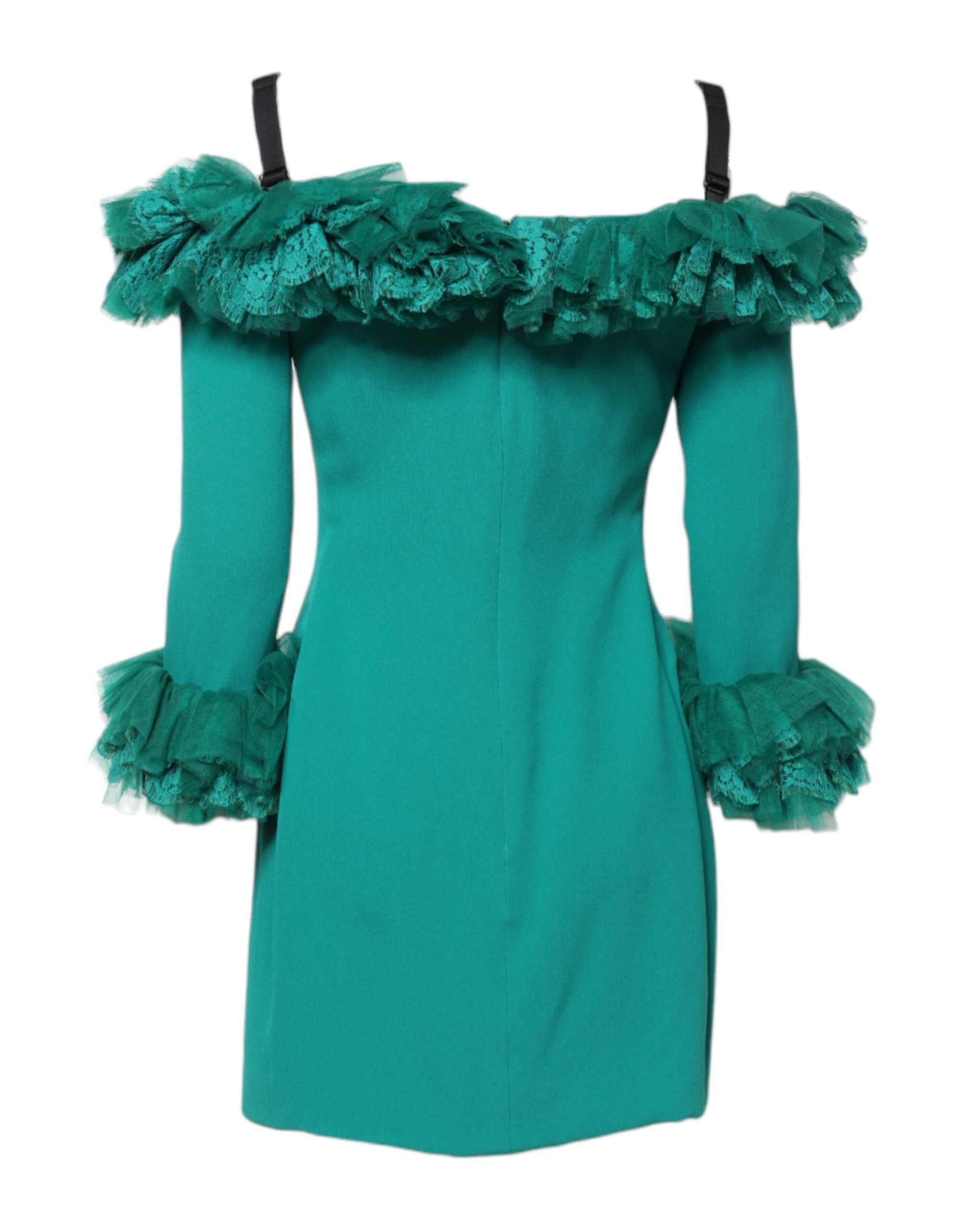 Vestido tubo verde con hombros descubiertos y encaje de Dolce & Gabbana-3