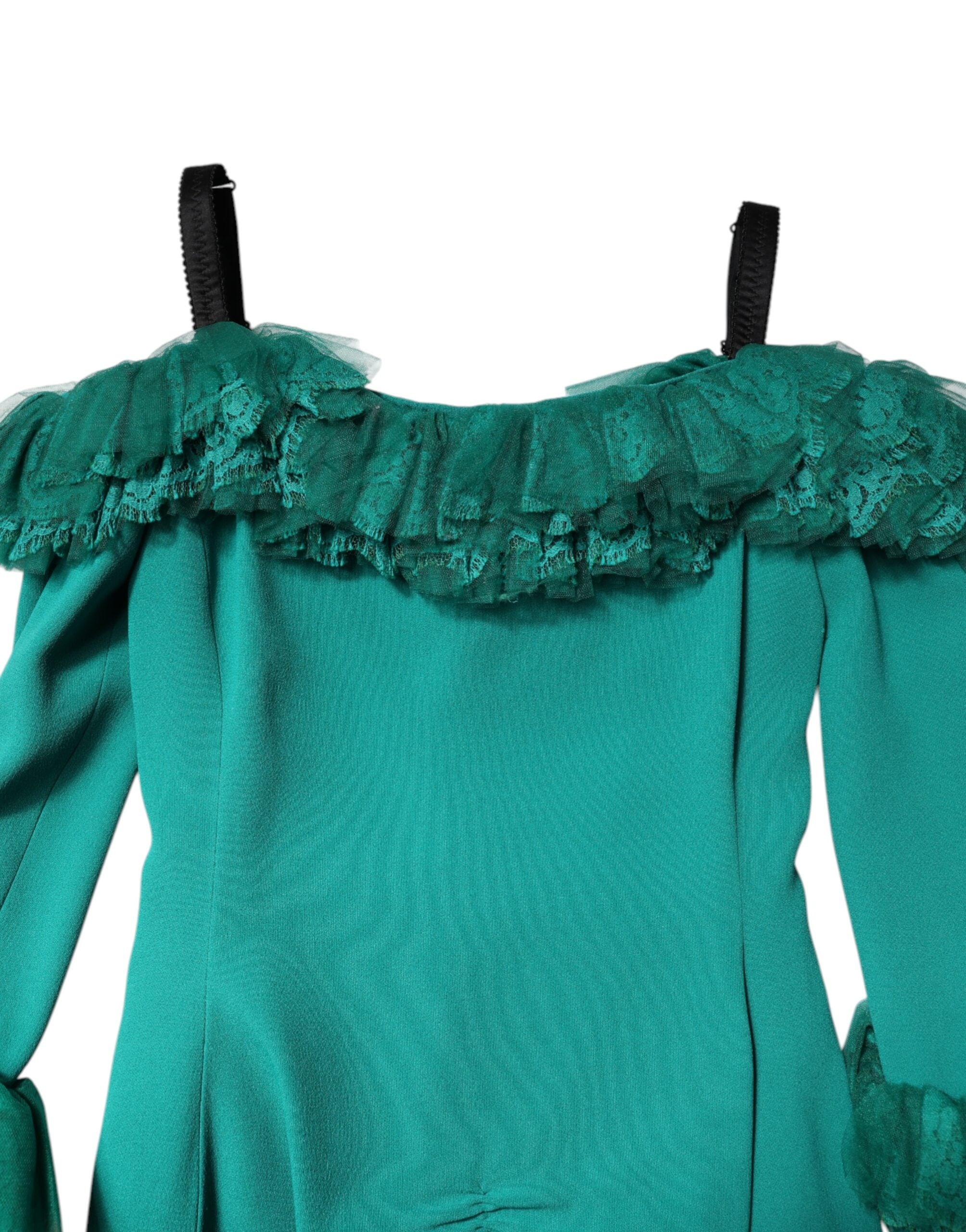 Vestido tubo verde con hombros descubiertos y encaje de Dolce & Gabbana-4