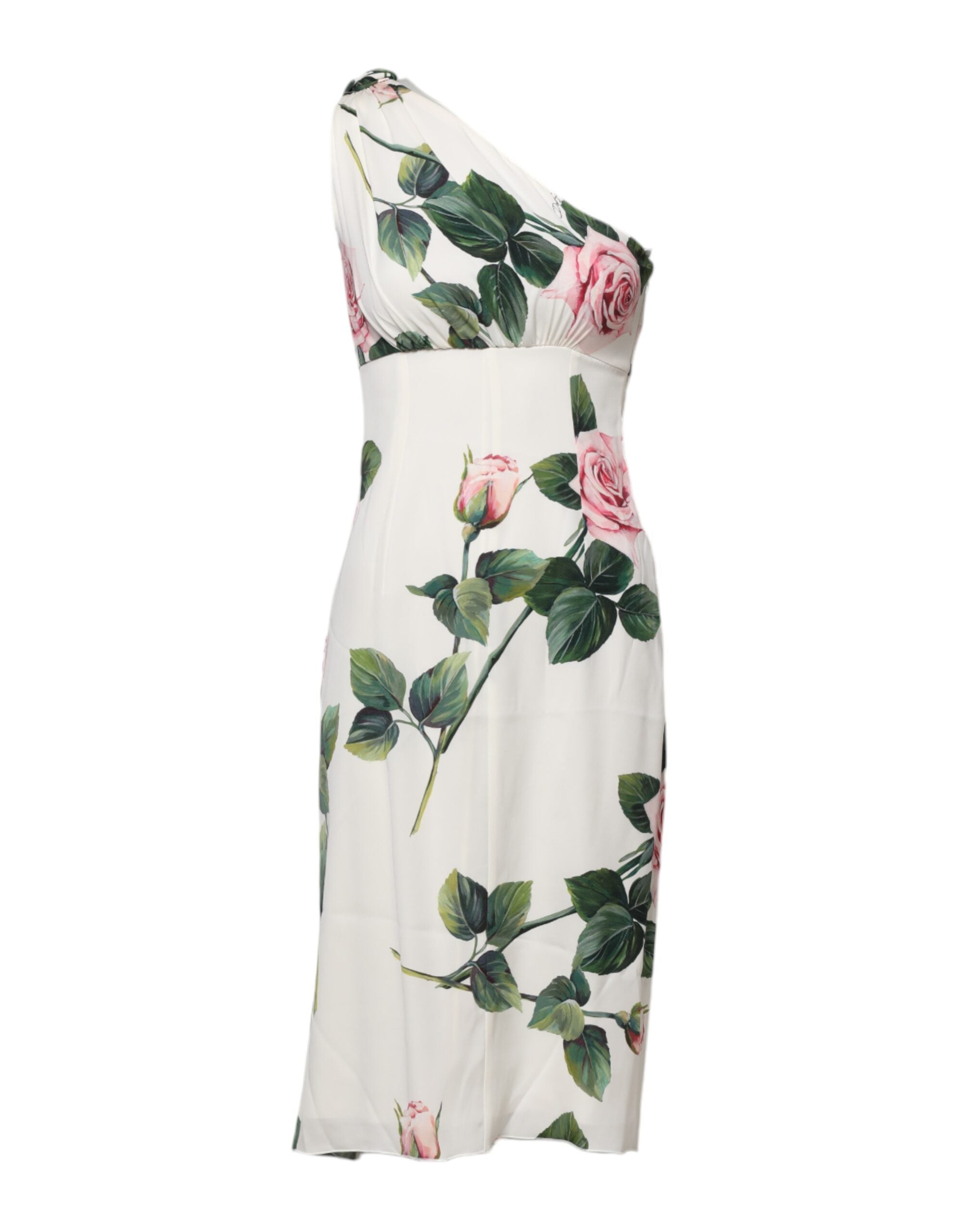 Dolce & Gabbana White Floral One-Shoulder Midi Dress-1