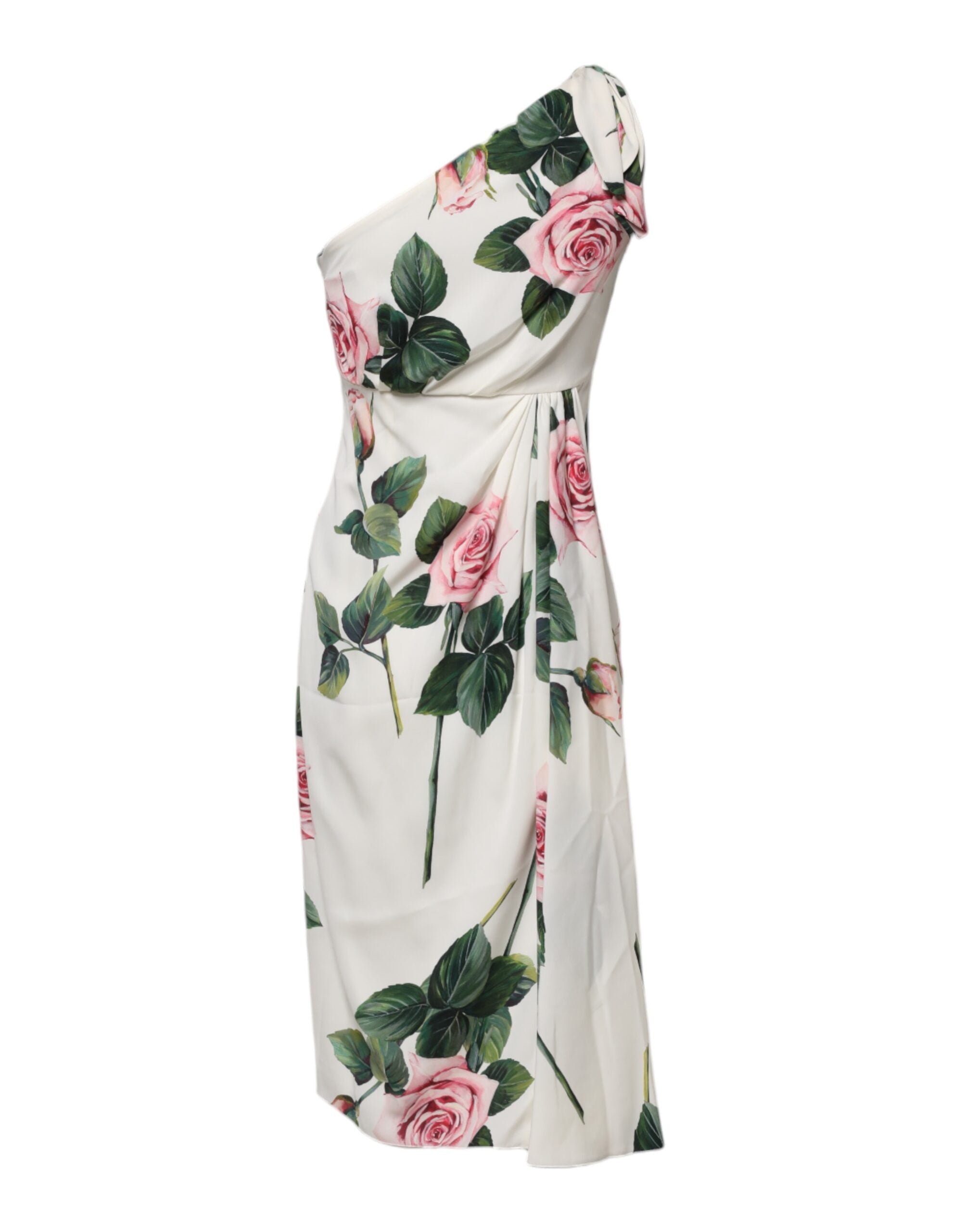 Dolce & Gabbana White Floral One-Shoulder Midi Dress-3
