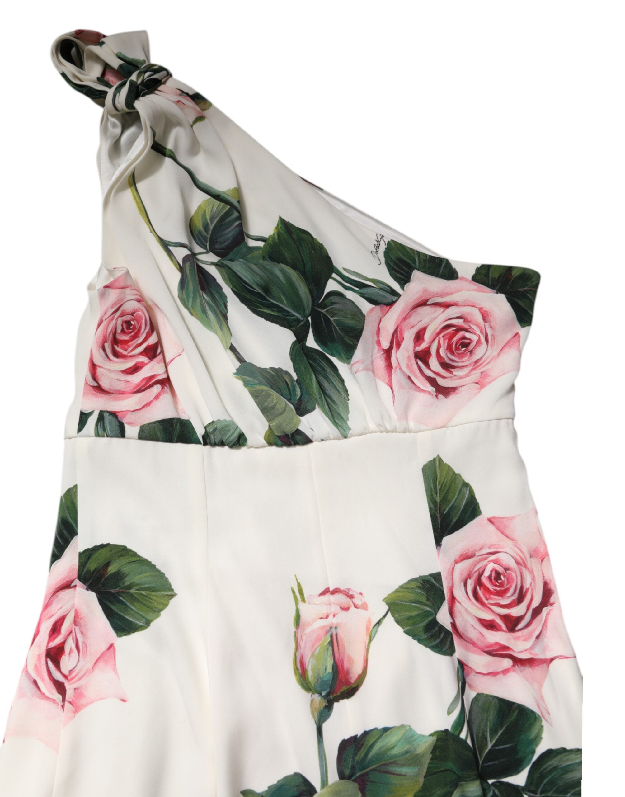 Dolce & Gabbana White Floral One-Shoulder Midi Dress-5
