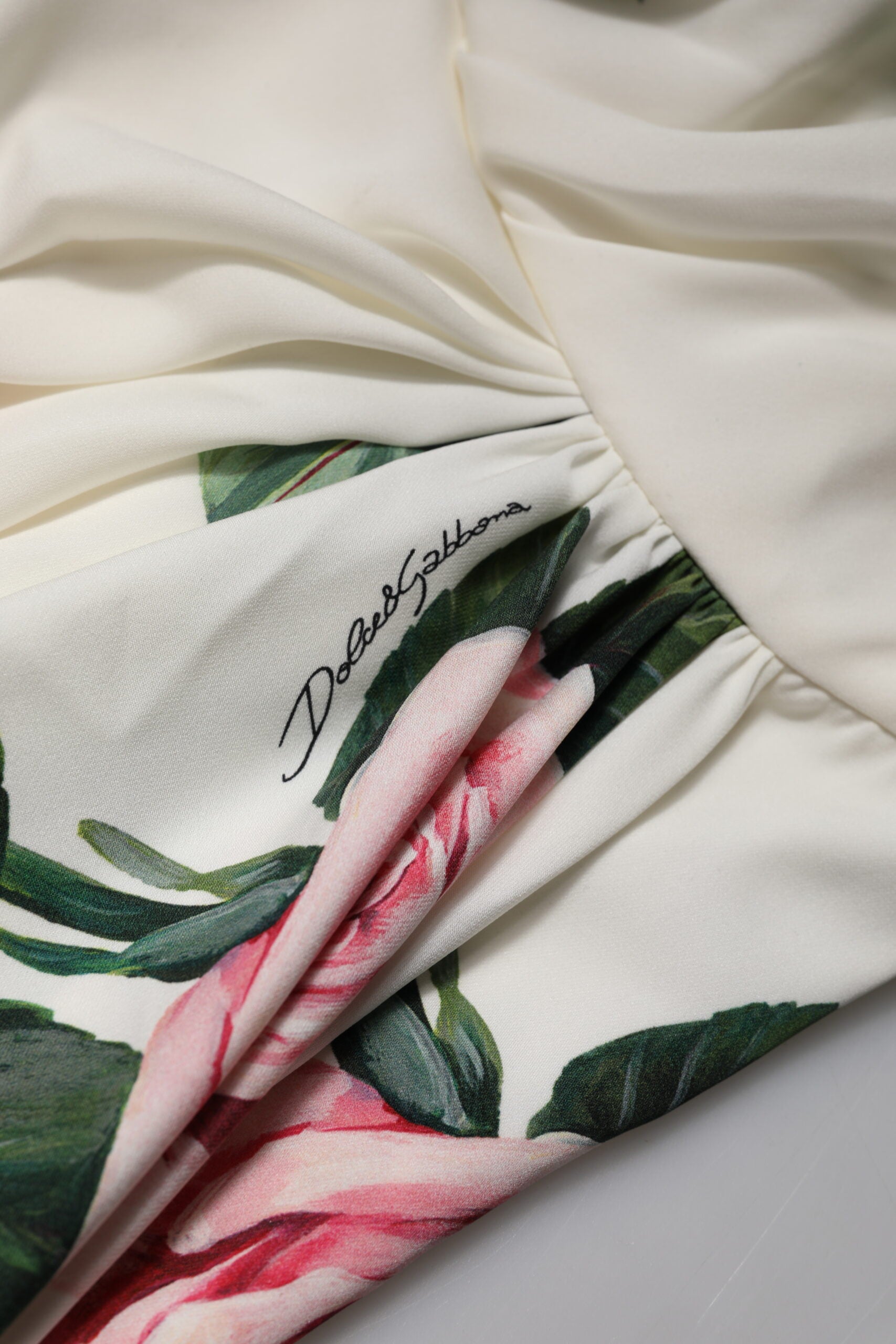 Dolce & Gabbana White Floral One-Shoulder Midi Dress-6