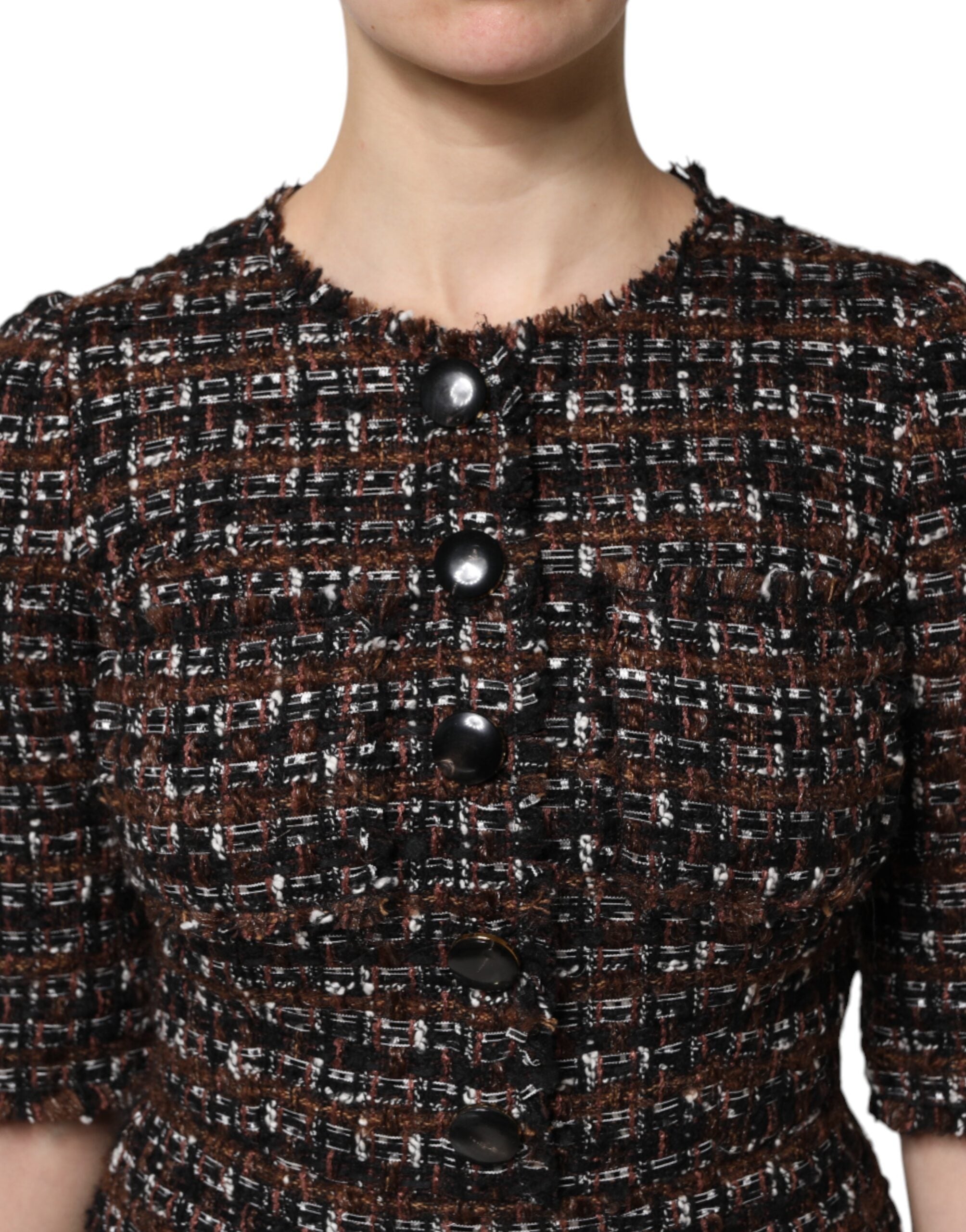 Dolce & Gabbana brown tweed mini dress with short sleeves and A-line silhouette-5