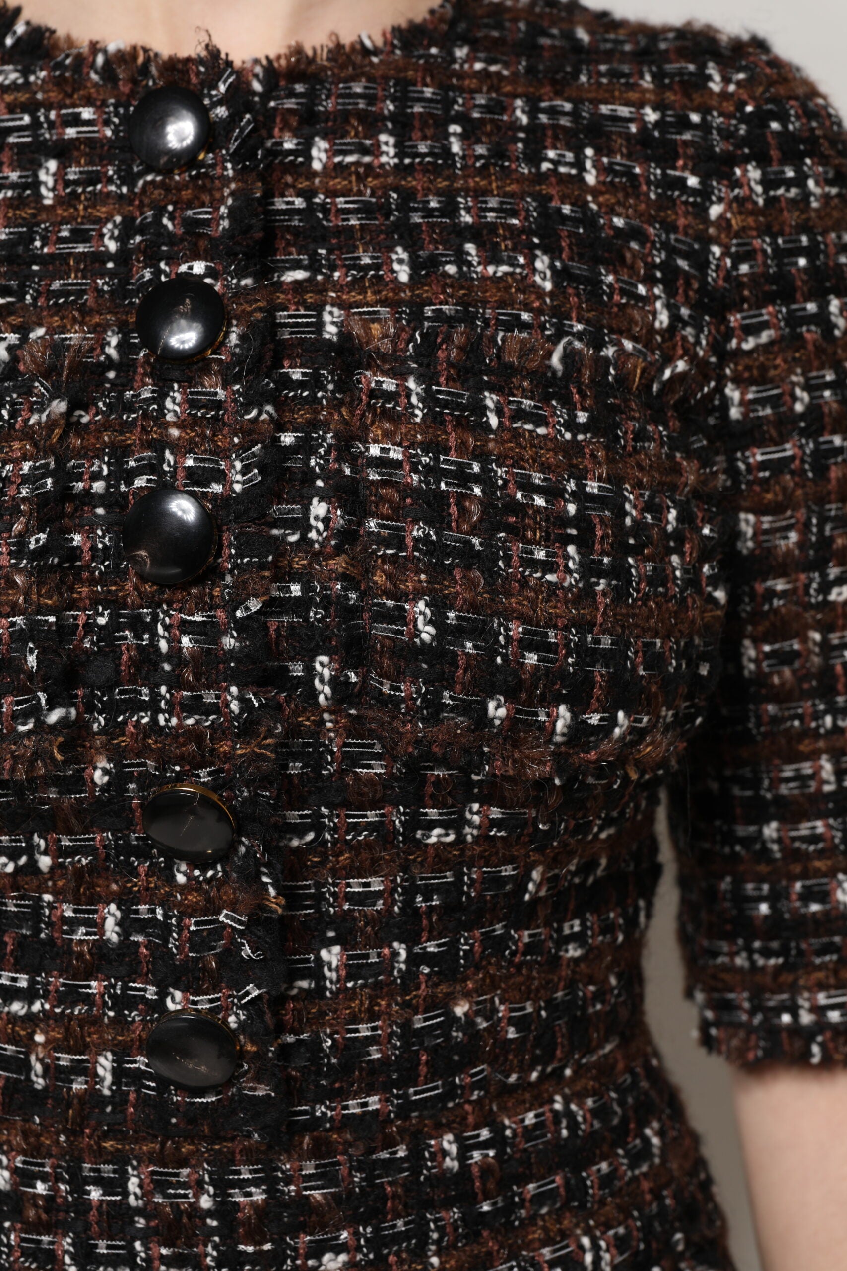 Dolce & Gabbana brown tweed mini dress with short sleeves and A-line silhouette-6