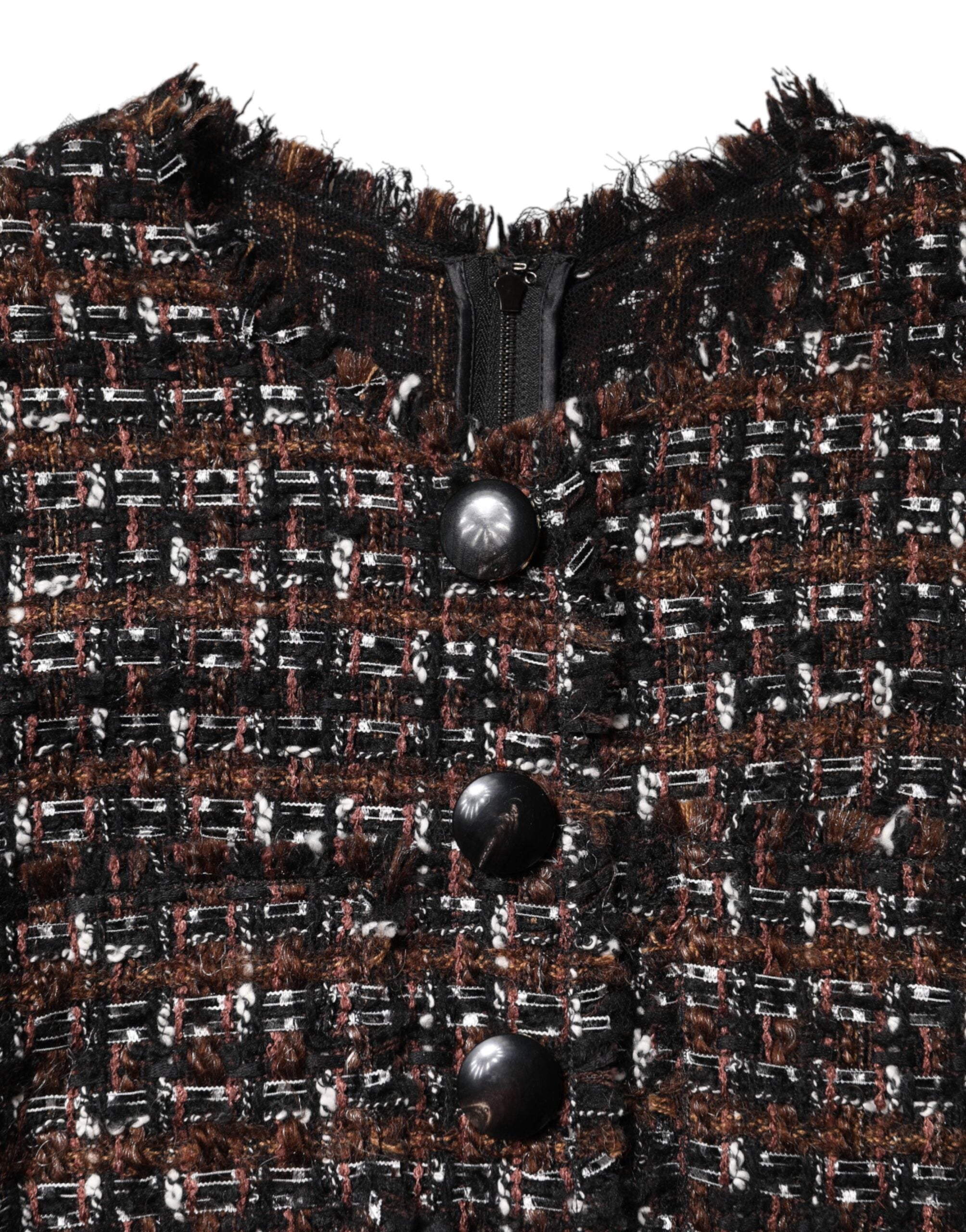Dolce & Gabbana brown tweed mini dress with short sleeves and A-line silhouette-7