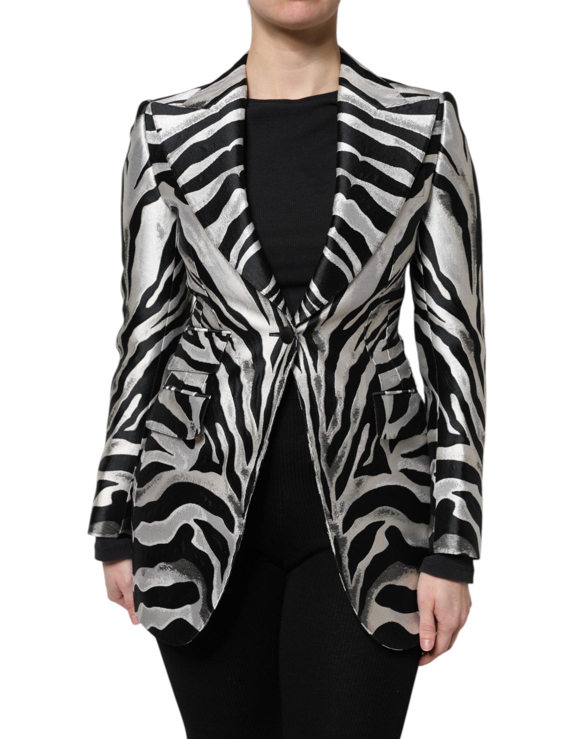 Dolce & Gabbana Schwarz Weiß Polyester Frauen Blazer Jacke-1