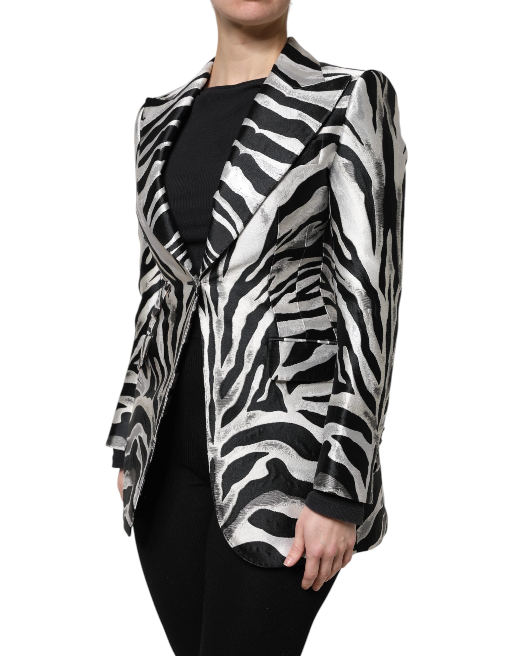 Dolce & Gabbana Schwarz Weiß Polyester Frauen Blazer Jacke-3