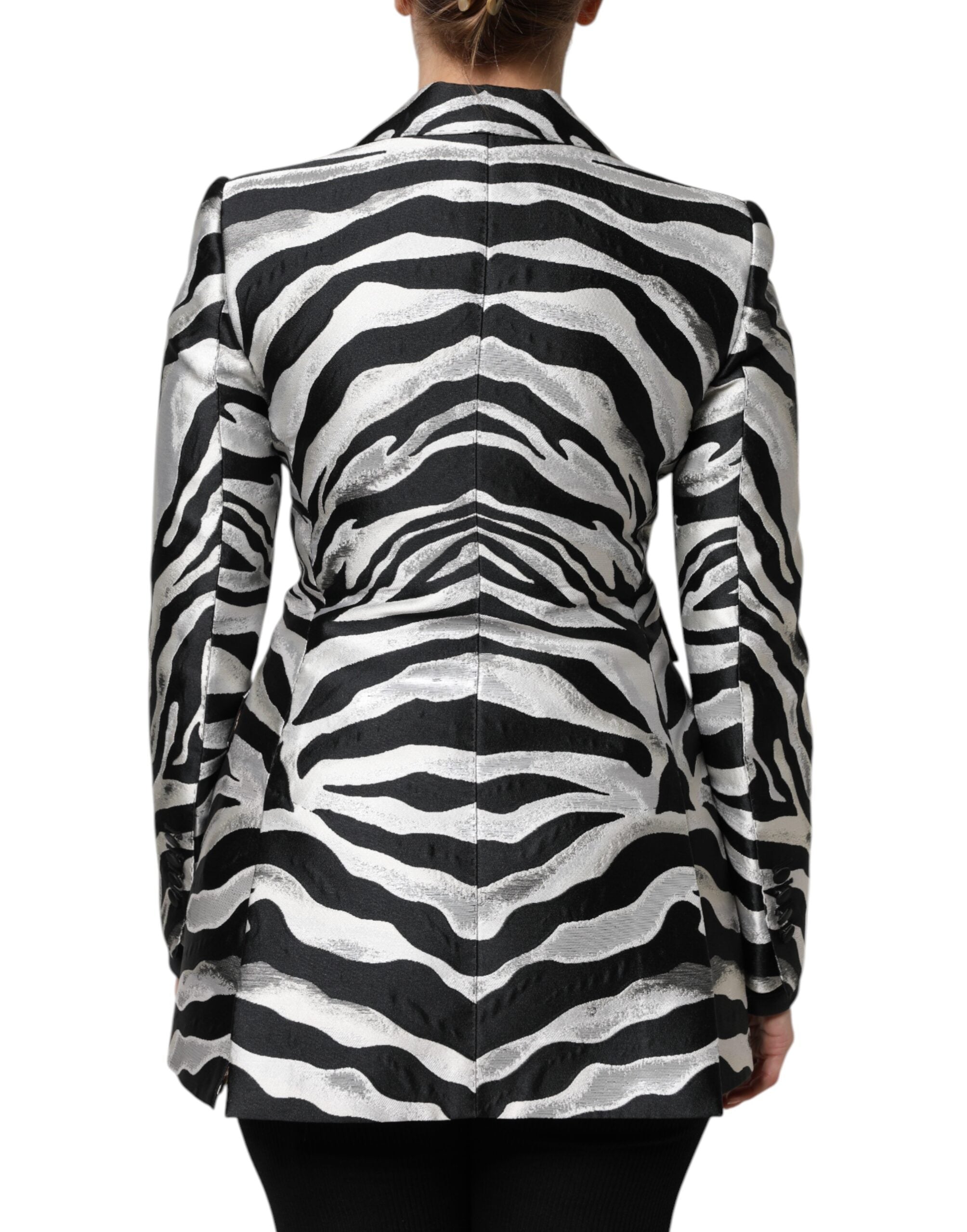 Dolce & Gabbana Schwarz Weiß Polyester Frauen Blazer Jacke-4