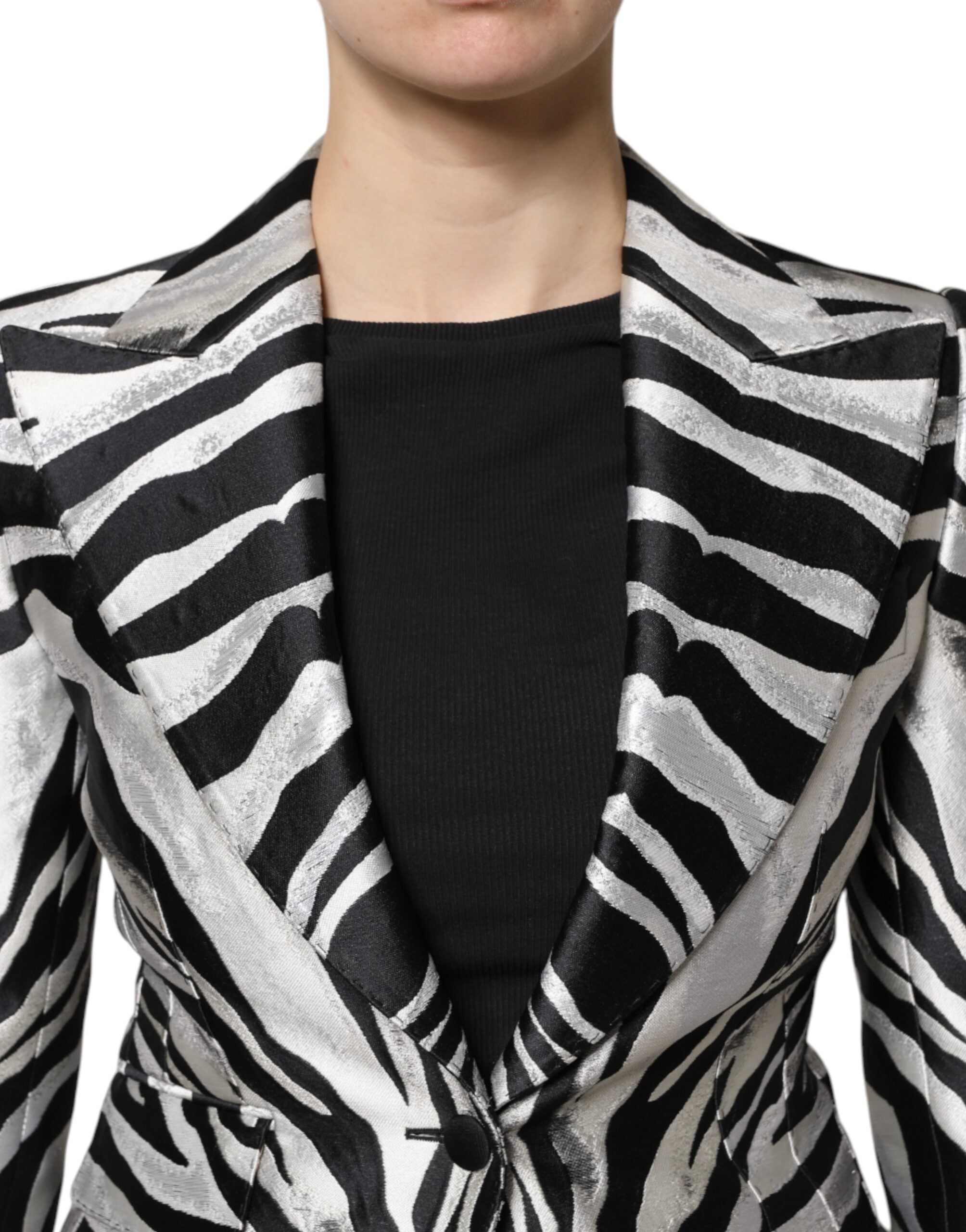 Dolce & Gabbana Schwarz Weiß Polyester Frauen Blazer Jacke-5