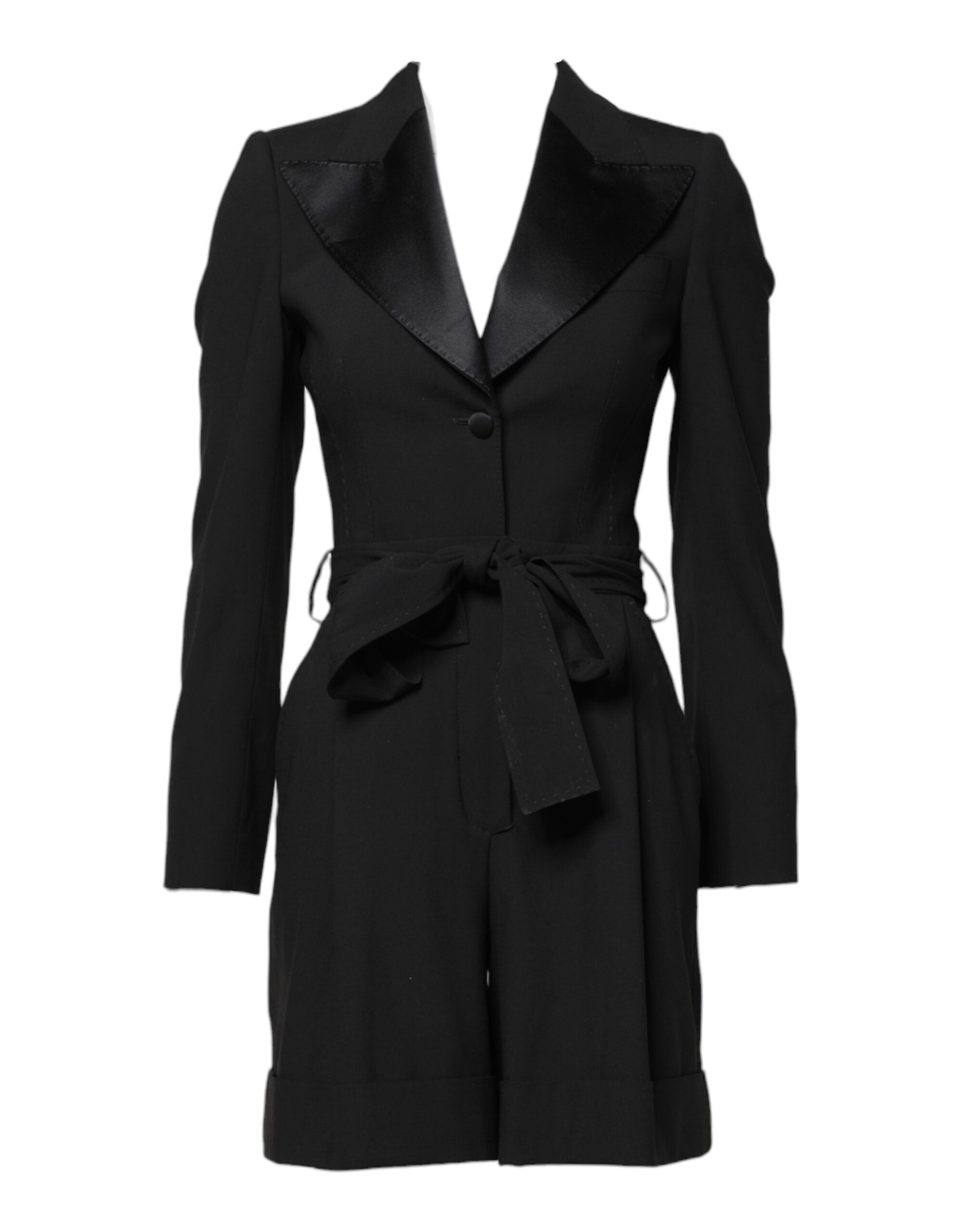 Dolce & Gabbana Black Wool Jumpsuit Dress Women's Coat Jacket