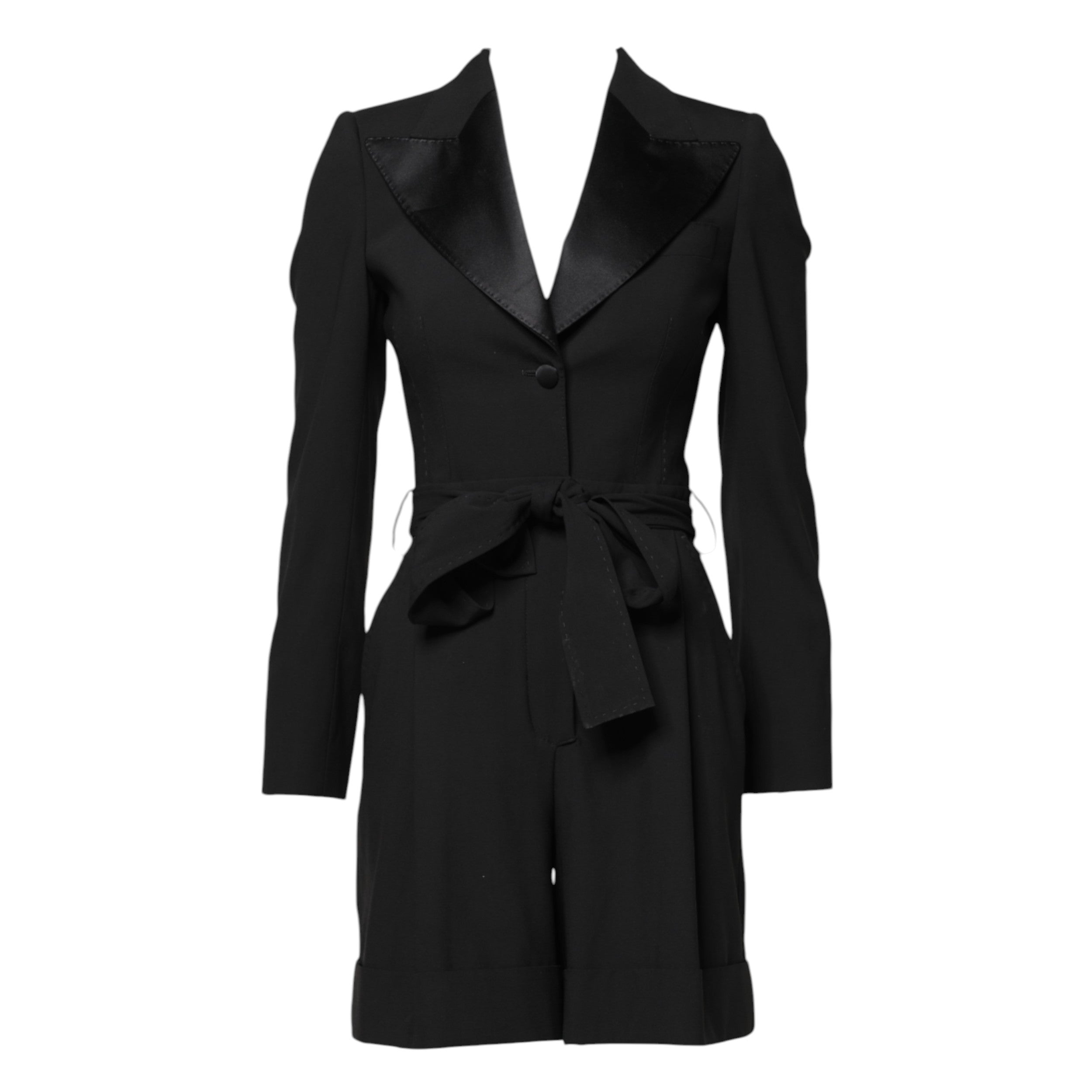 Dolce & Gabbana Black Wool Jumpsuit Dress Women's Coat Jacket-5
