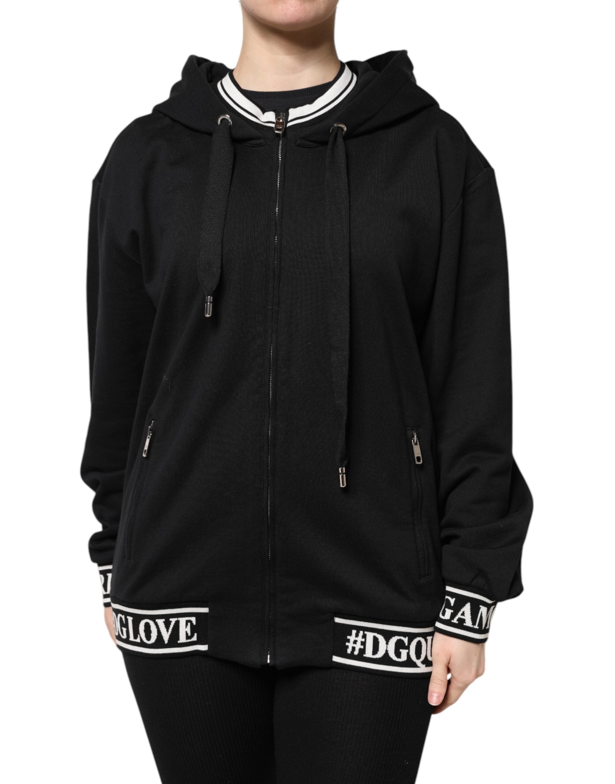 Jersey negro de algodón con capucha y cremallera de Dolce & Gabbana-1