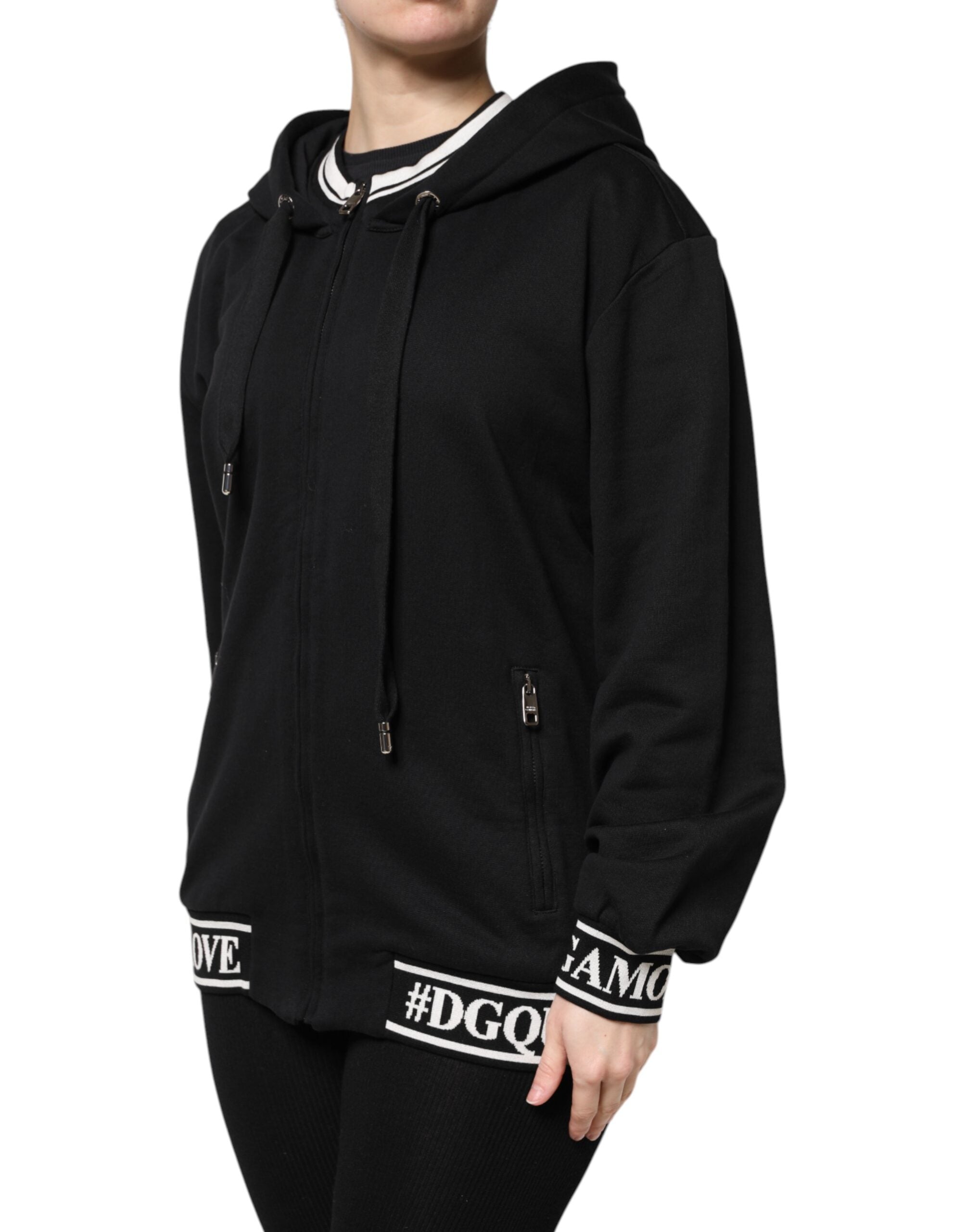 Jersey negro de algodón con capucha y cremallera de Dolce & Gabbana-3