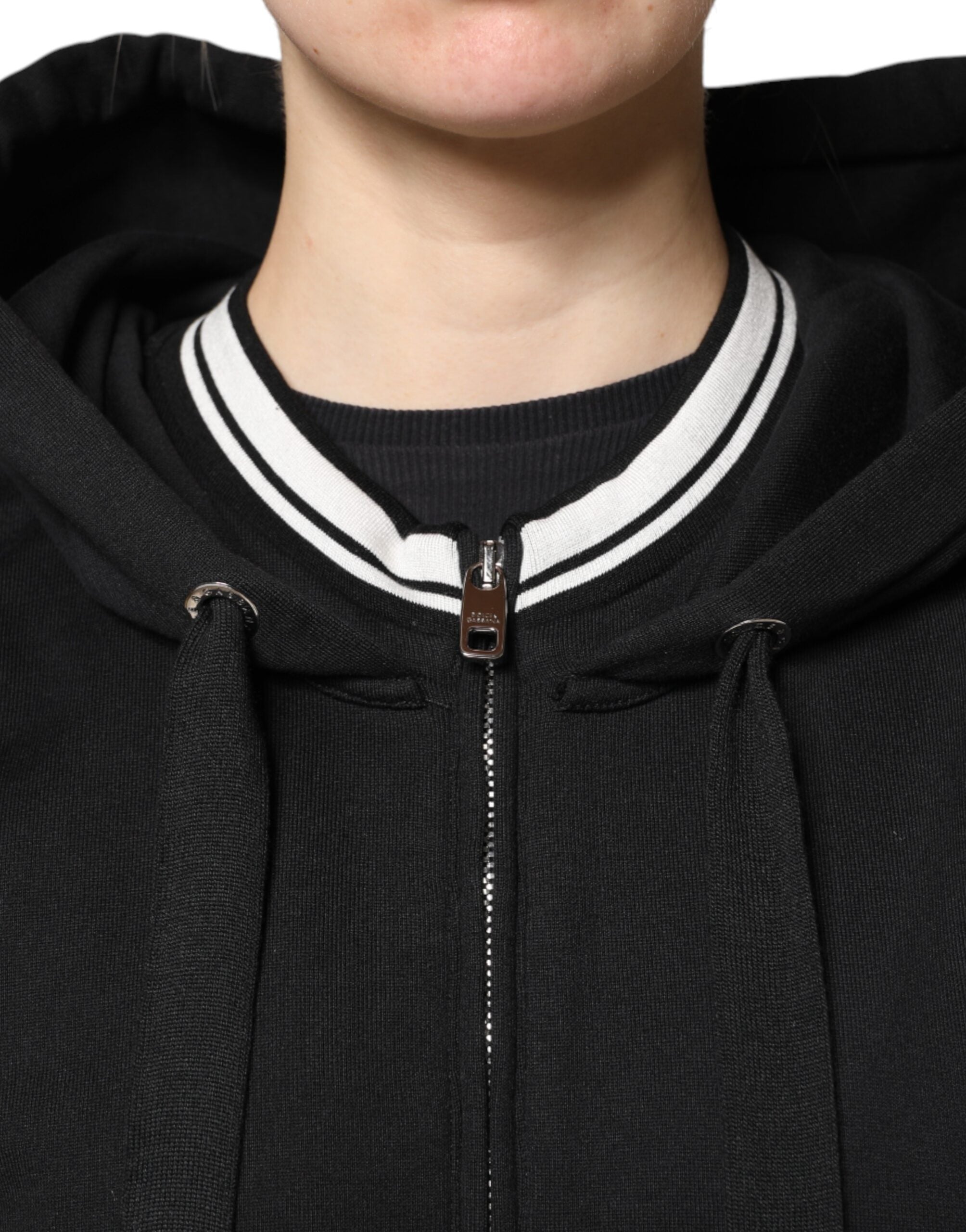 Jersey negro de algodón con capucha y cremallera de Dolce & Gabbana-5