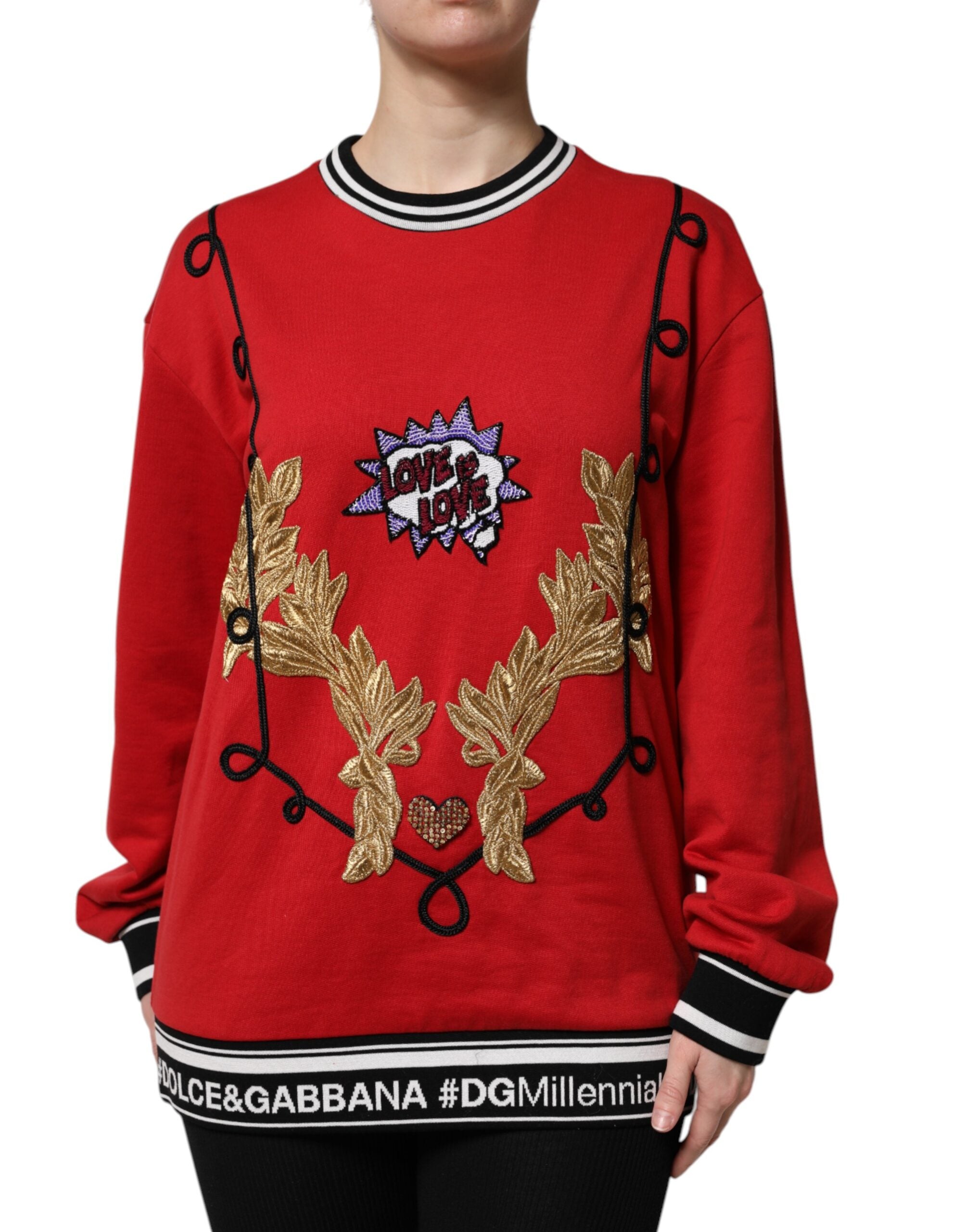 Dolce & Gabbana Red Cotton Queen Sweater with Sequins-1