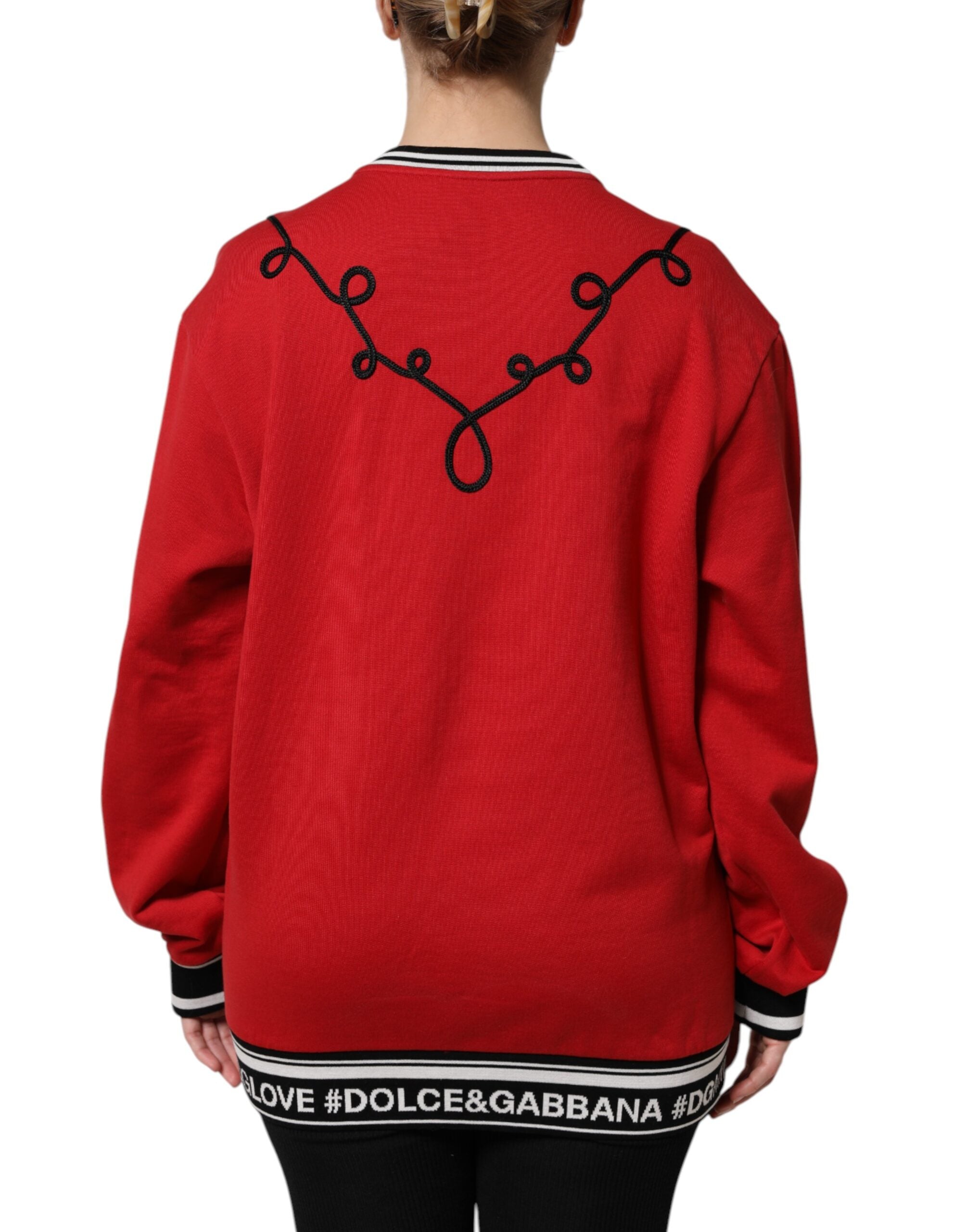 Dolce & Gabbana Red Cotton Queen Sweater with Sequins-4
