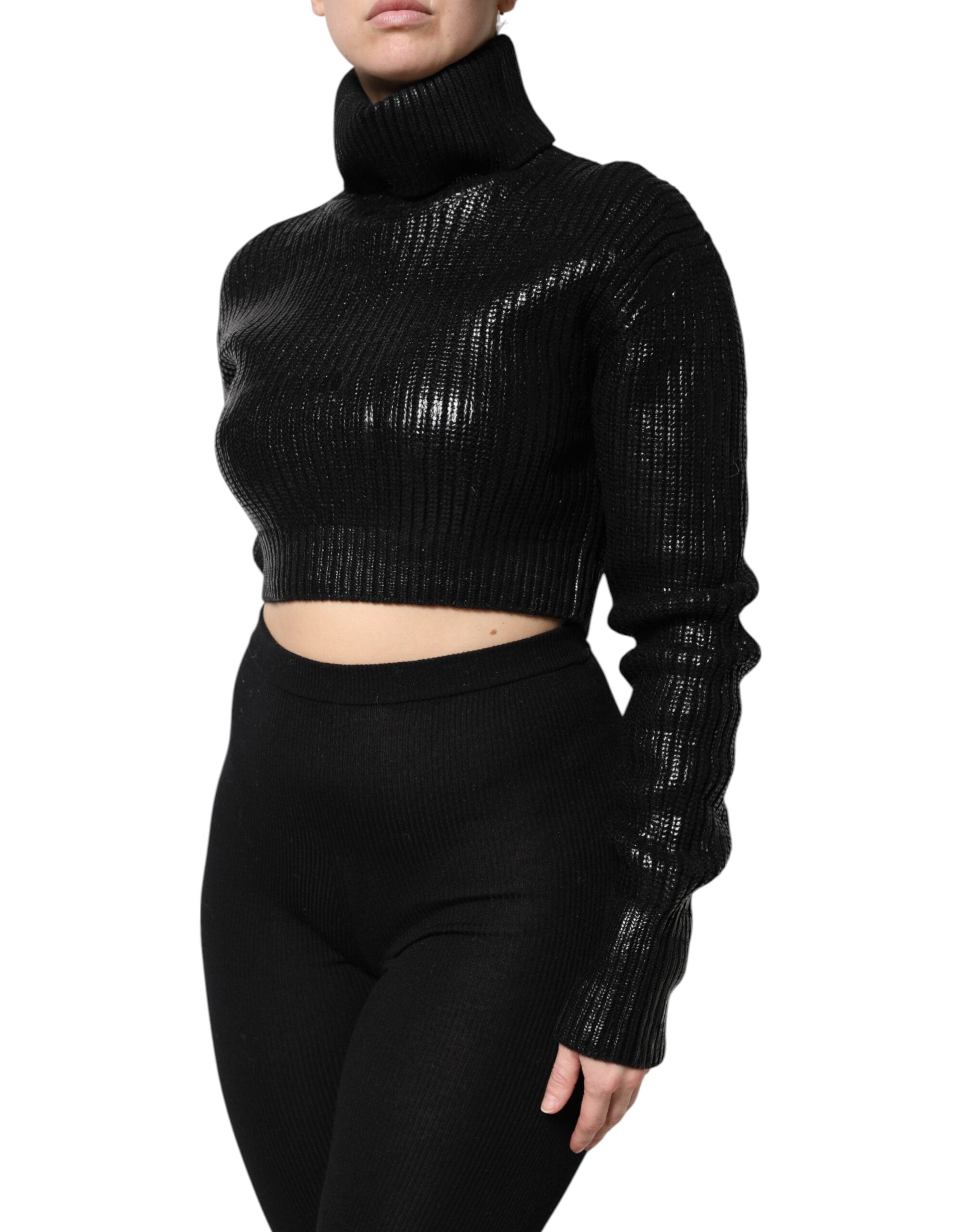 Top de lana con cuello vuelto y manga larga negro de Dolce & Gabbana-3