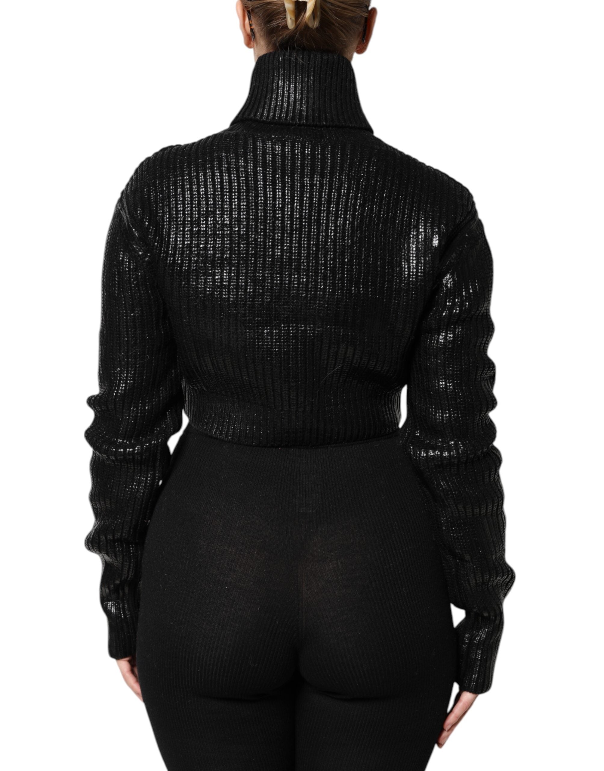 Top de lana con cuello vuelto y manga larga negro de Dolce & Gabbana-4